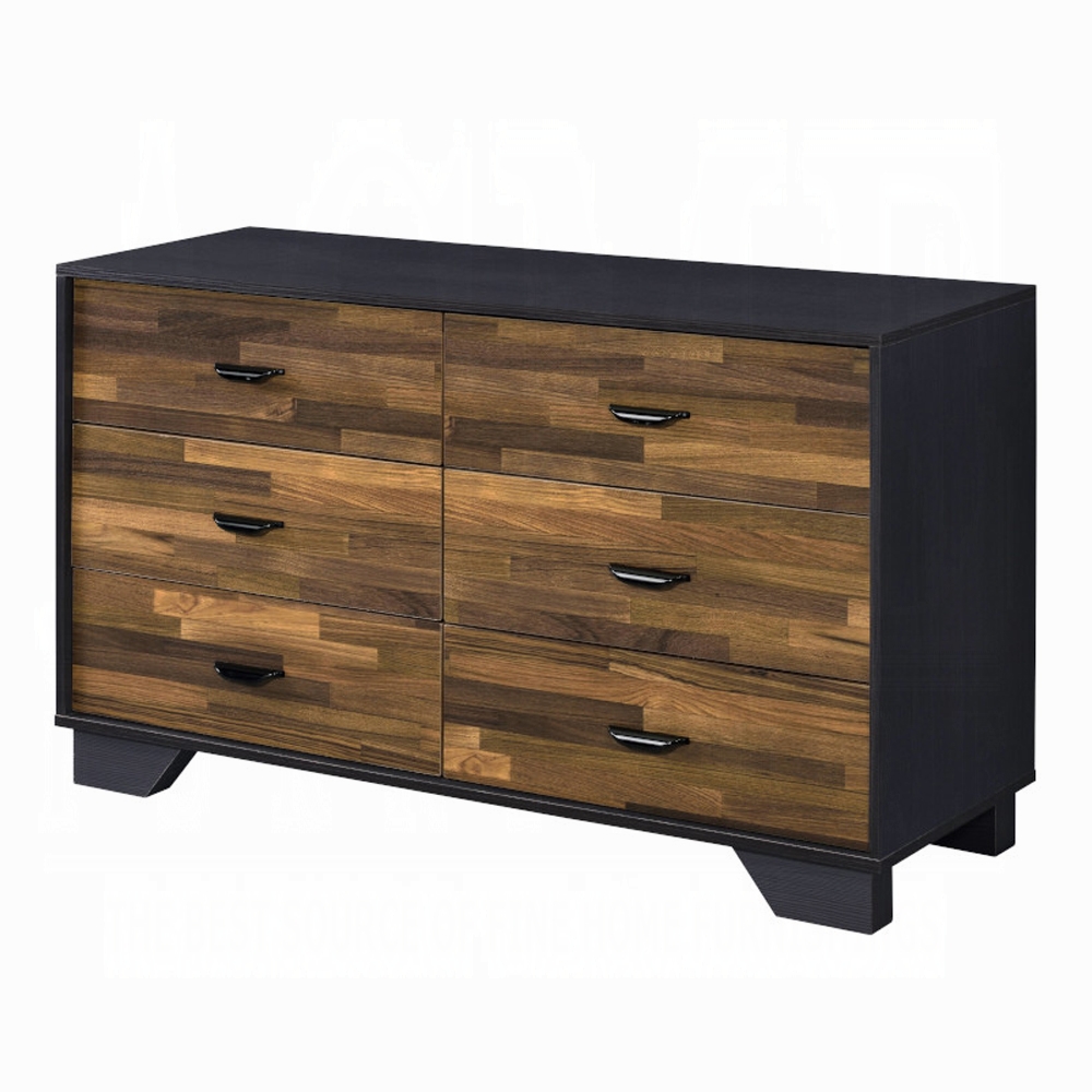 Walnut and Black 6-Drawer Dresser