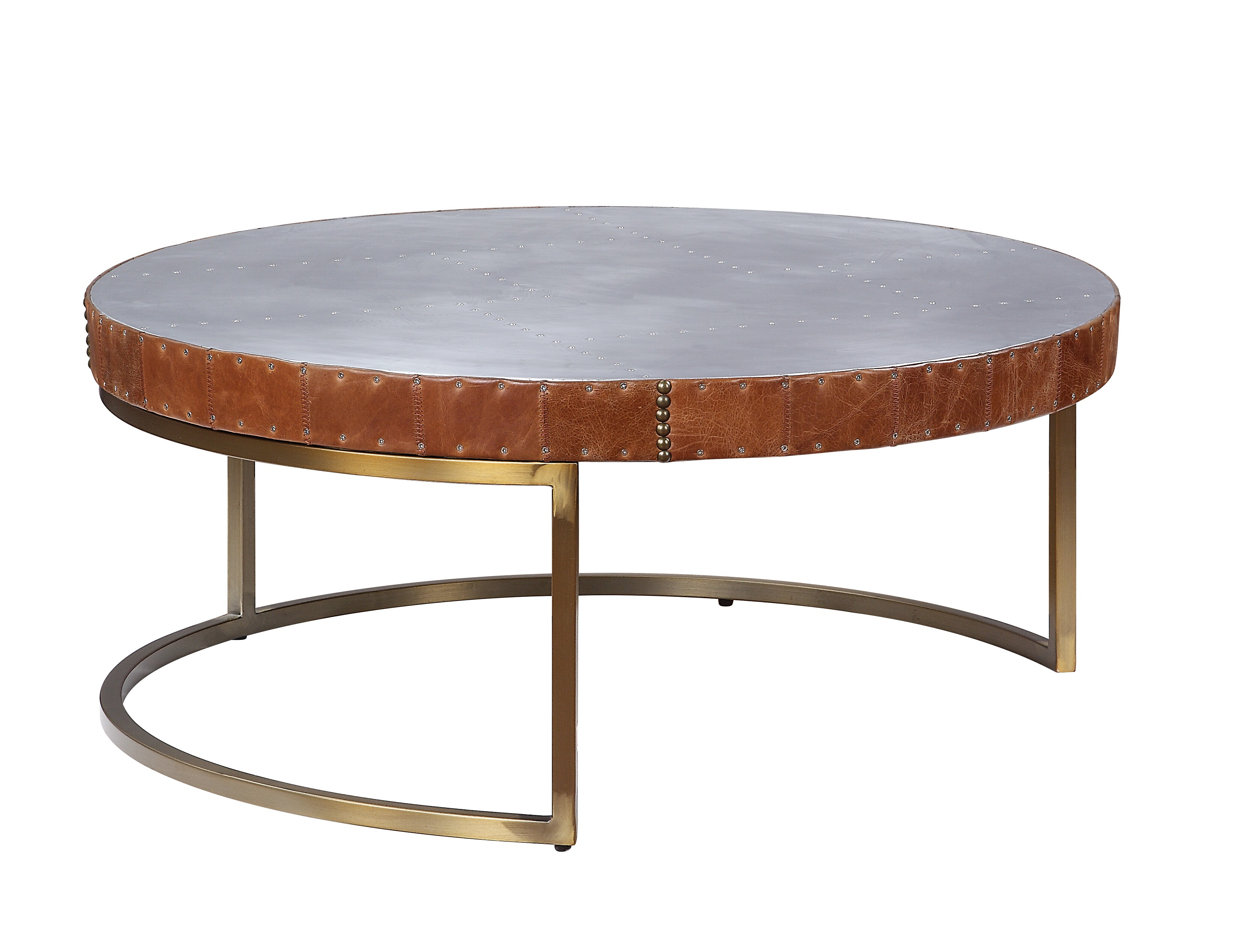 Aluminum and Cocoa Drum Coffee Table