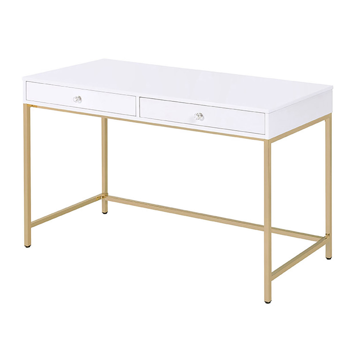 White High Gloss and Gold 2-Drawer Writing Desk