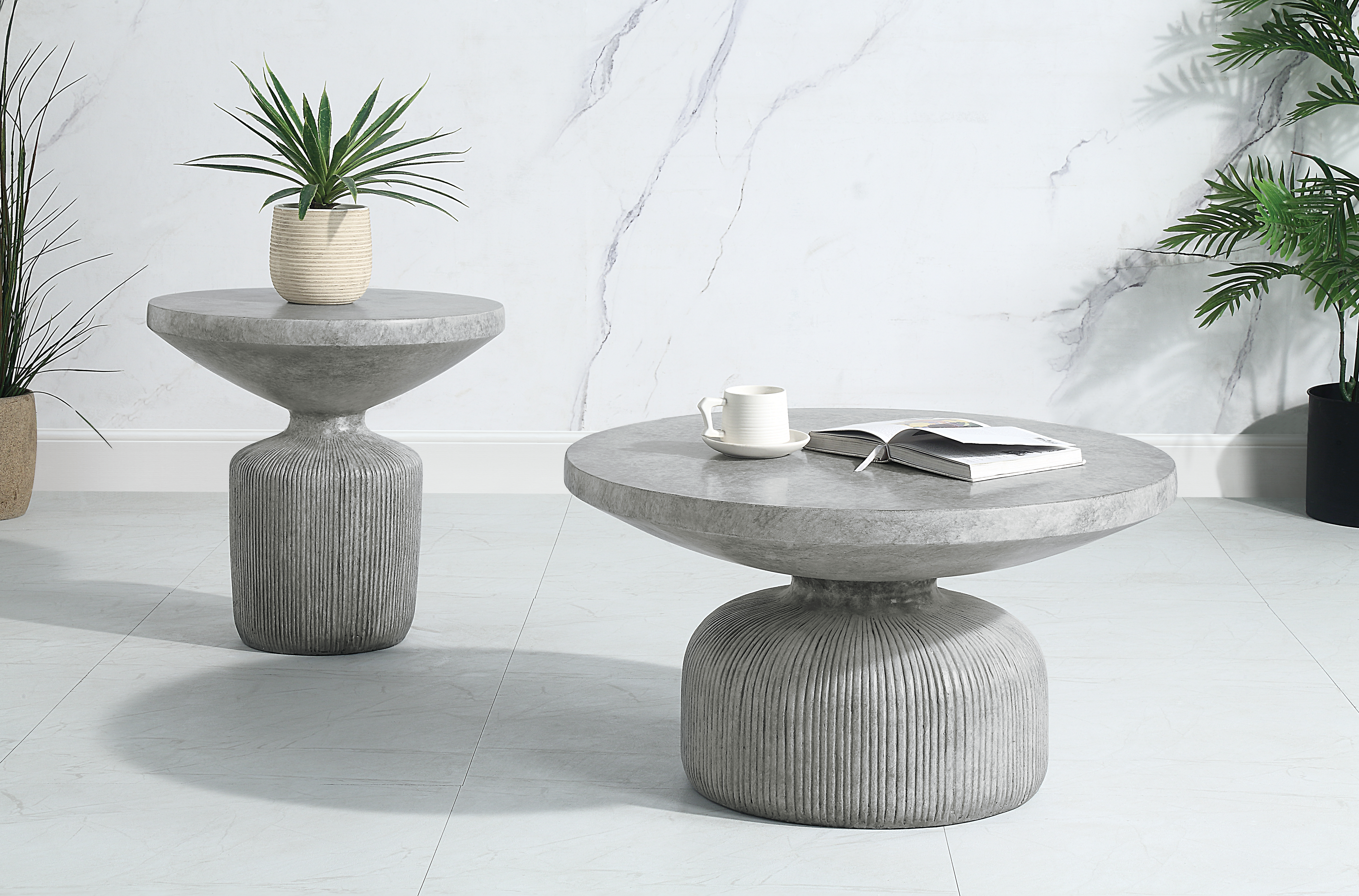 Weathered Grey Coffee Table with Round Top and Pedestal Base