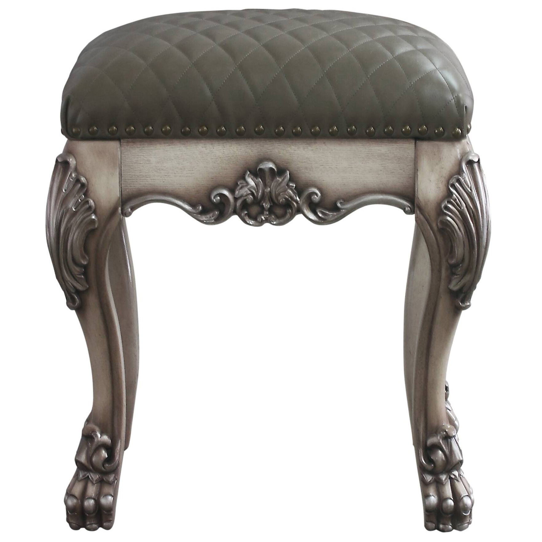 Grey and Vintage Bone White Vanity Stool with Tufted Seat