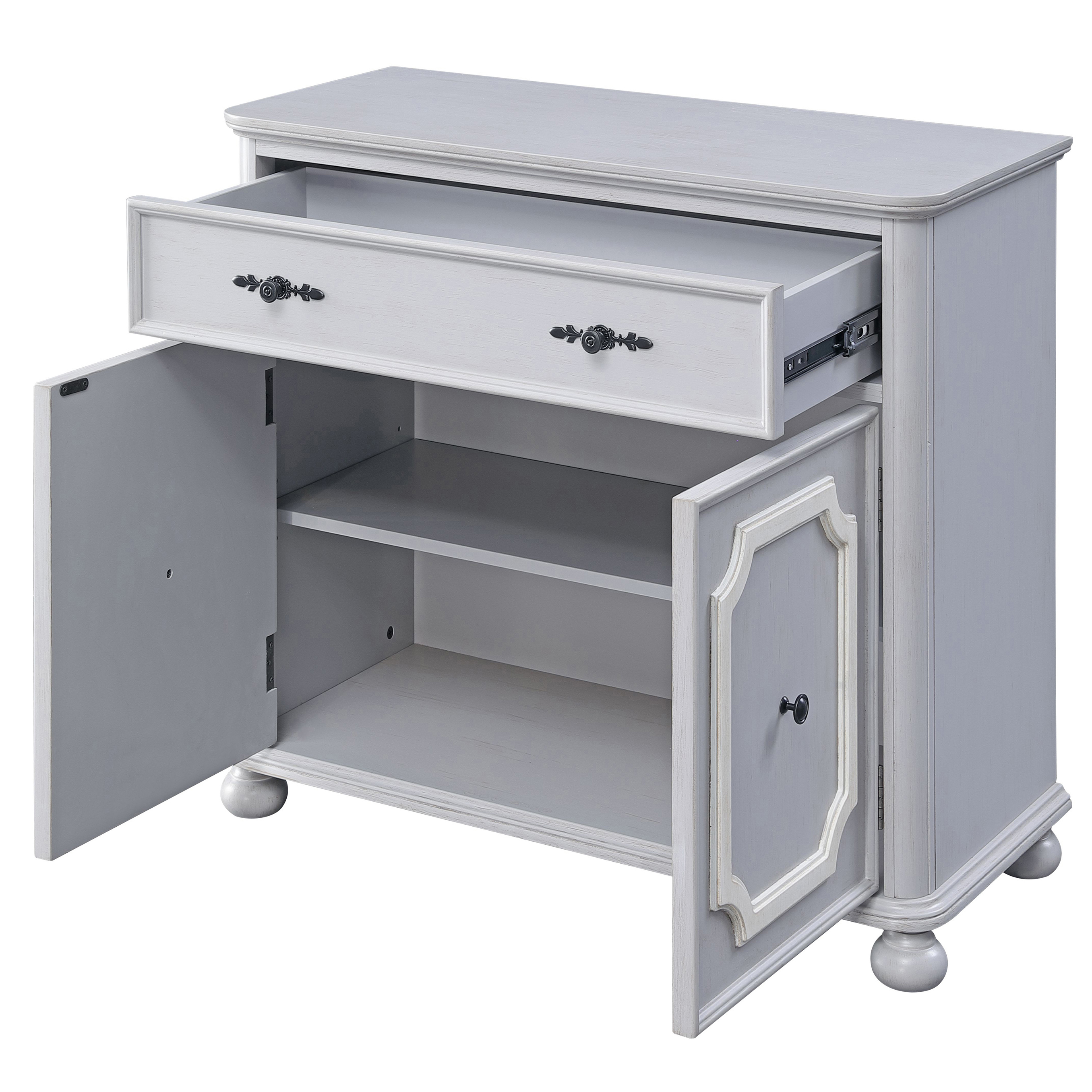 Grey 2-door Accent Cabinet with 1 Drawer