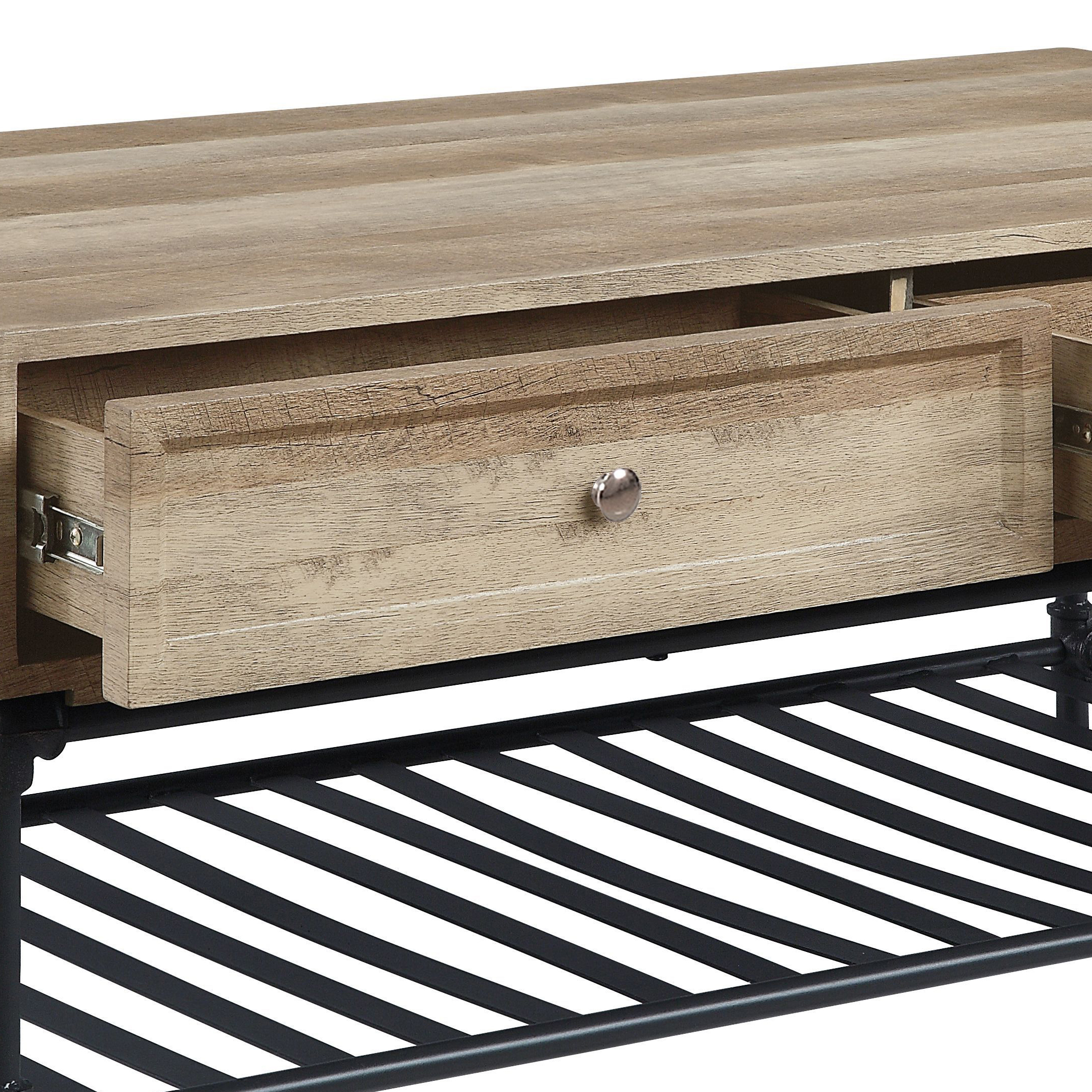 Oak and Sandy Black Coffee Table with Bottom Shelf