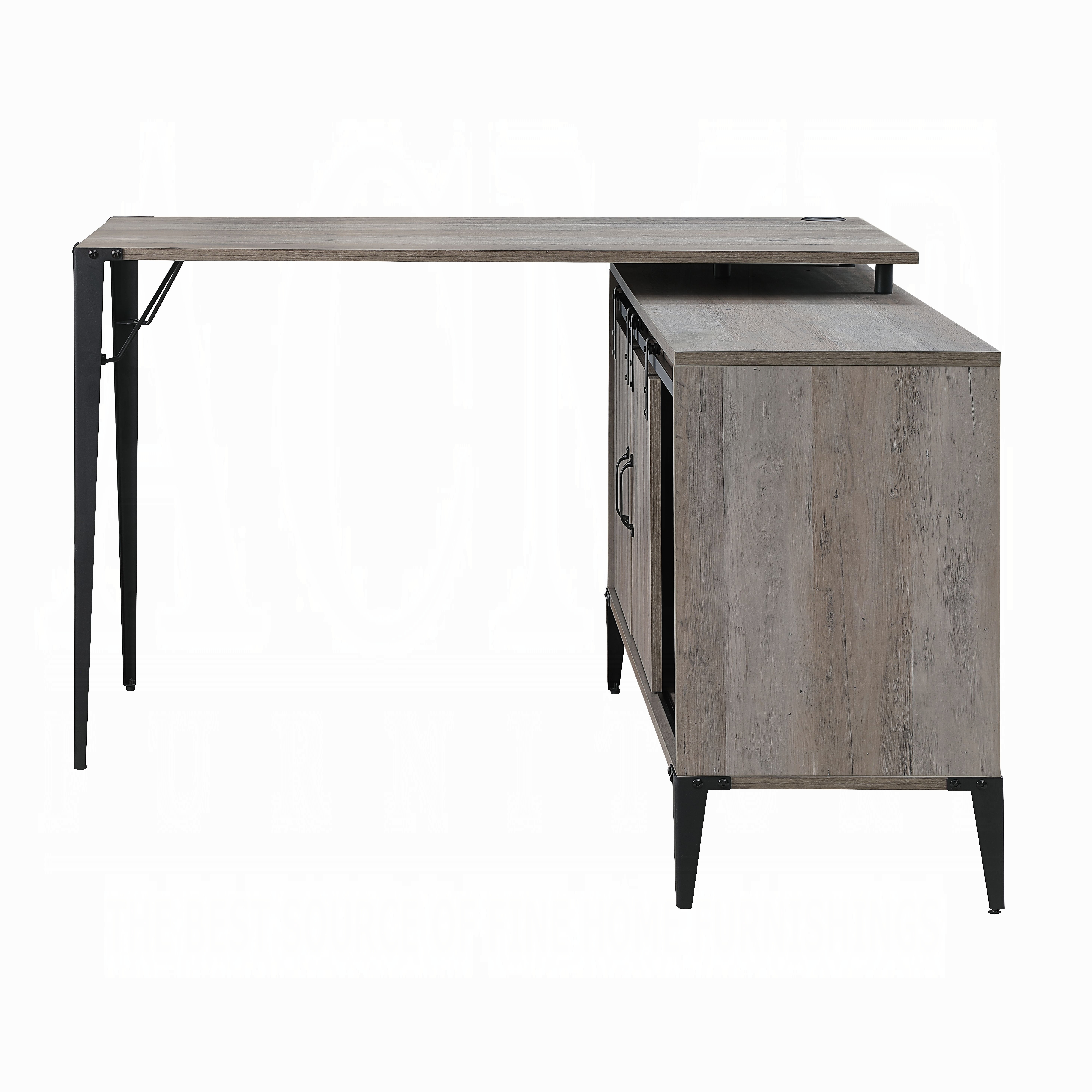 Grey Oak Writing Desk with Sliding Barn Door