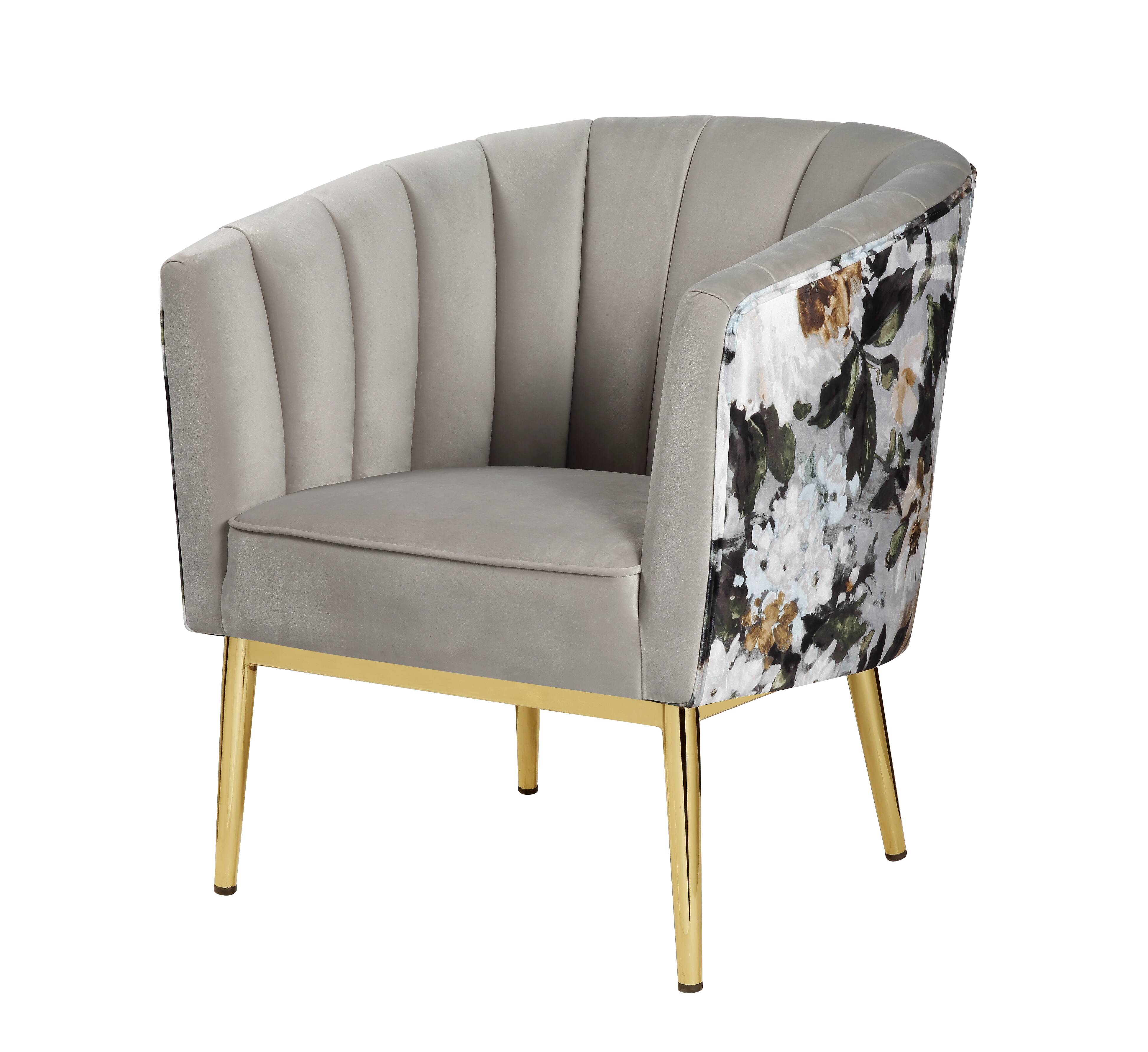 Grey and Gold Padded Accent Chair with Barrel Backrest