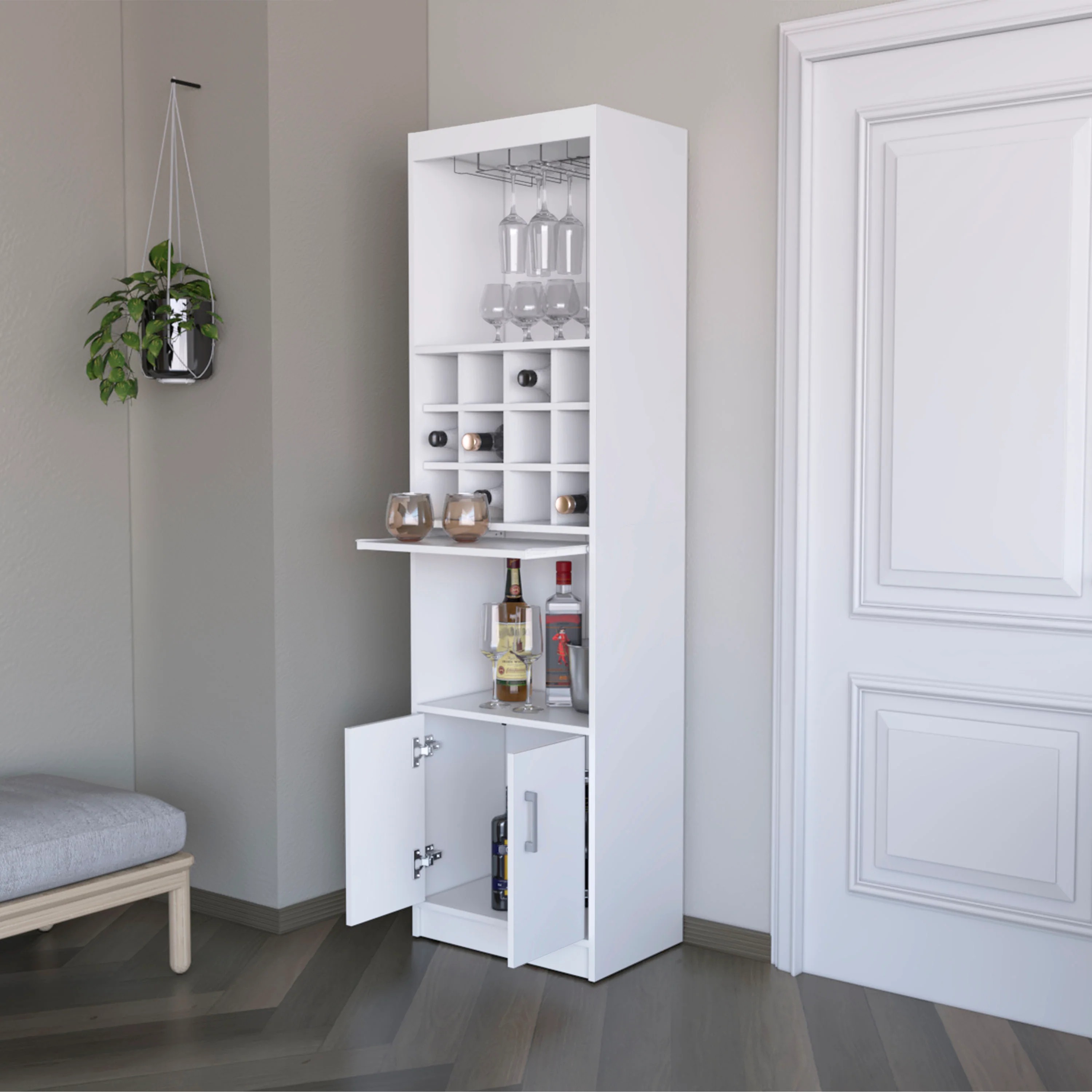 White Bar Cabinet with Wine Storage