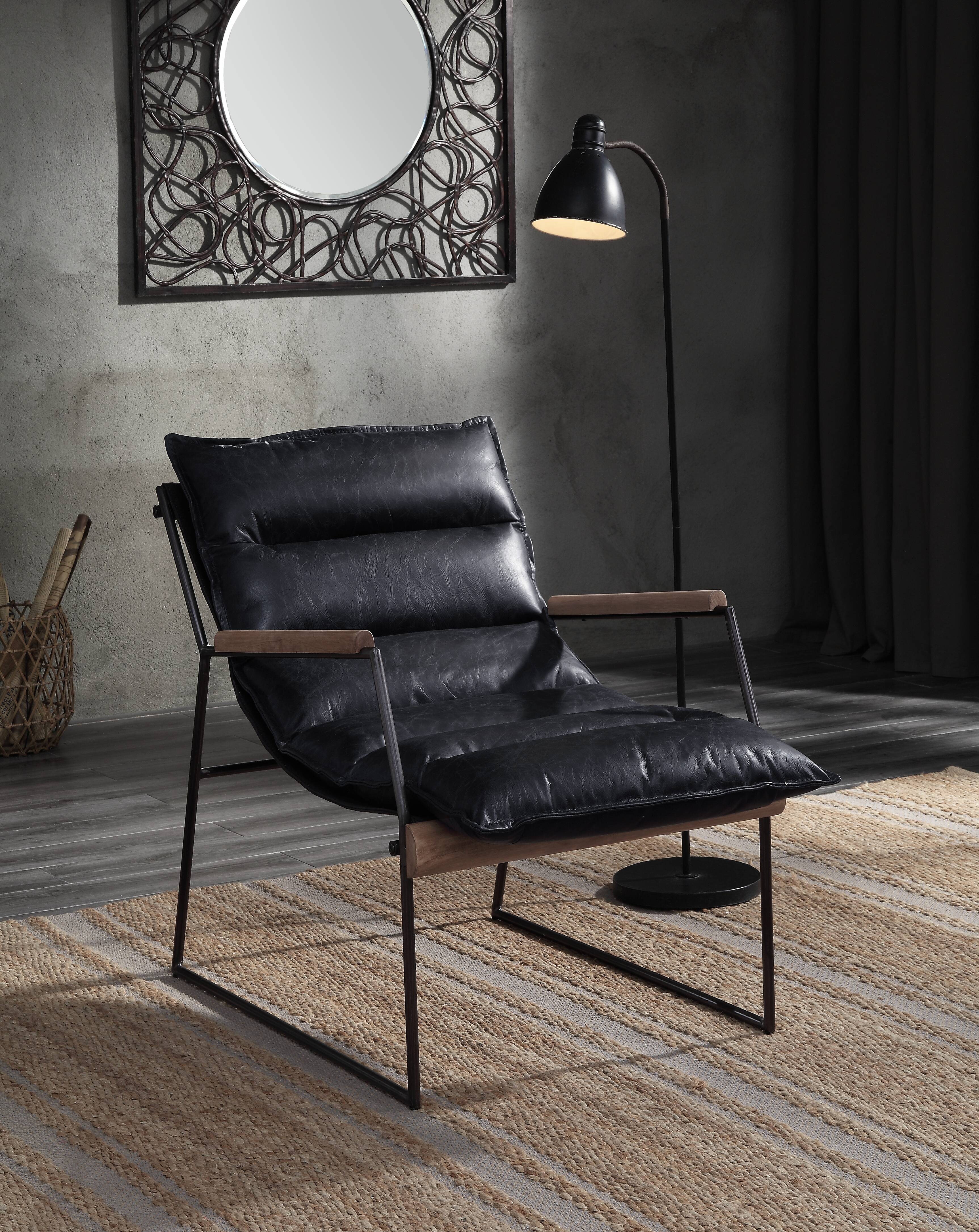 Distress Espresso and Matt Iron Accent Chair with Sled Base