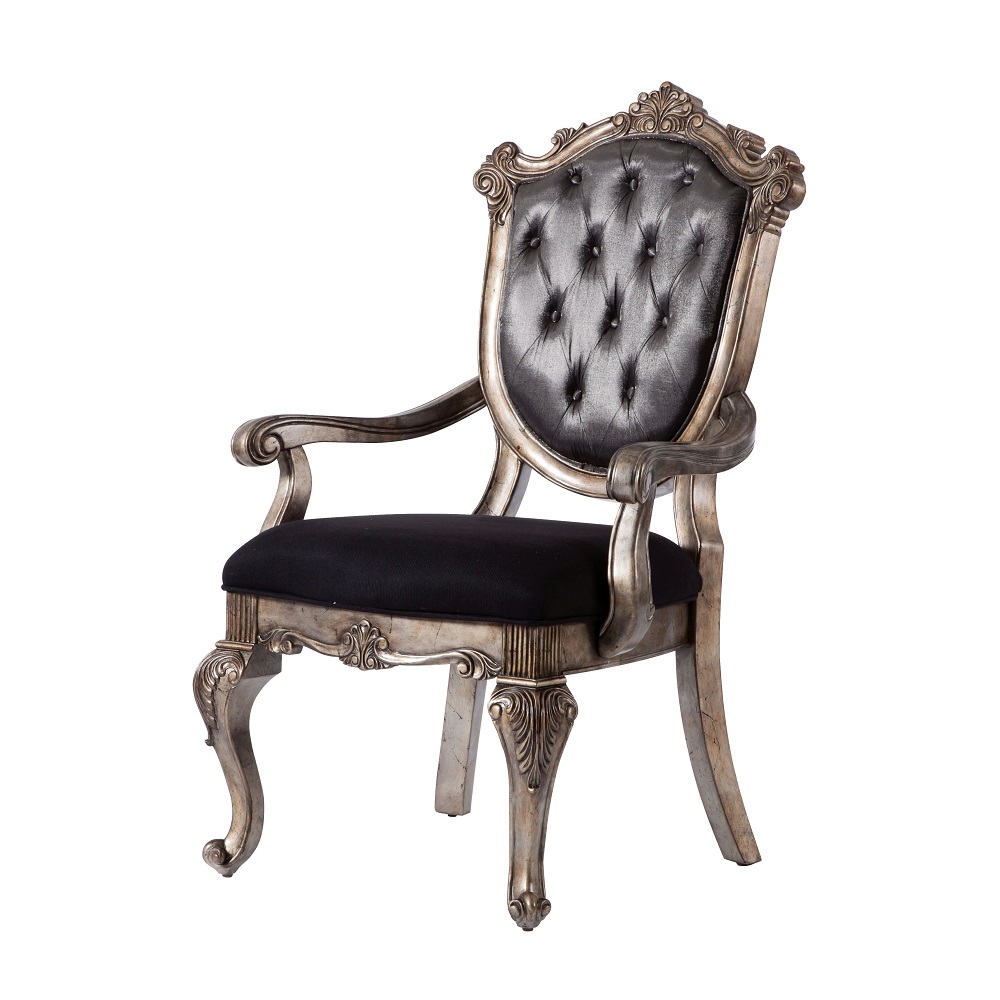 Silver Grey and Antique Platinum Tufted Arm Chair (Set of 2)