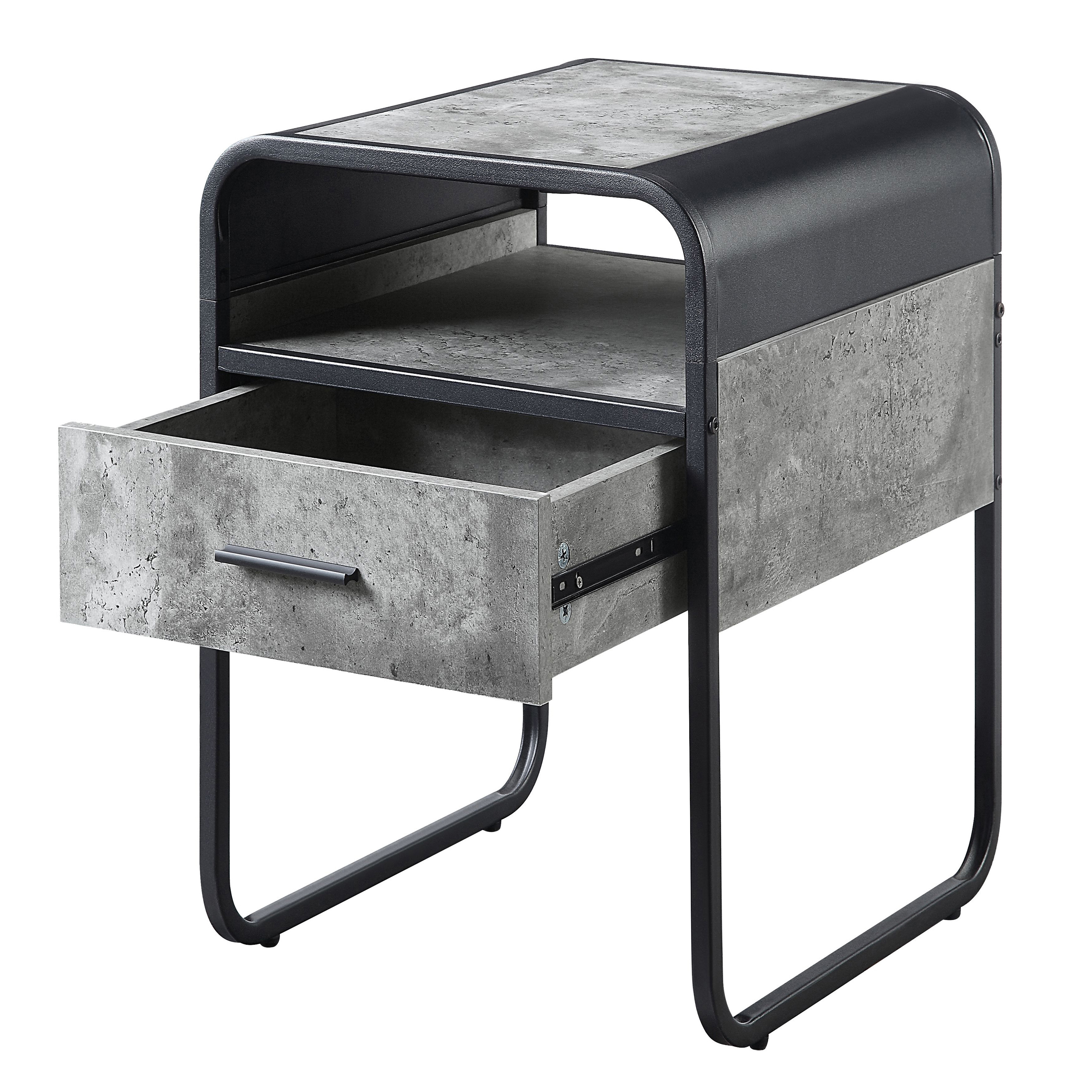 Concrete Grey and Black 1-drawer End Table