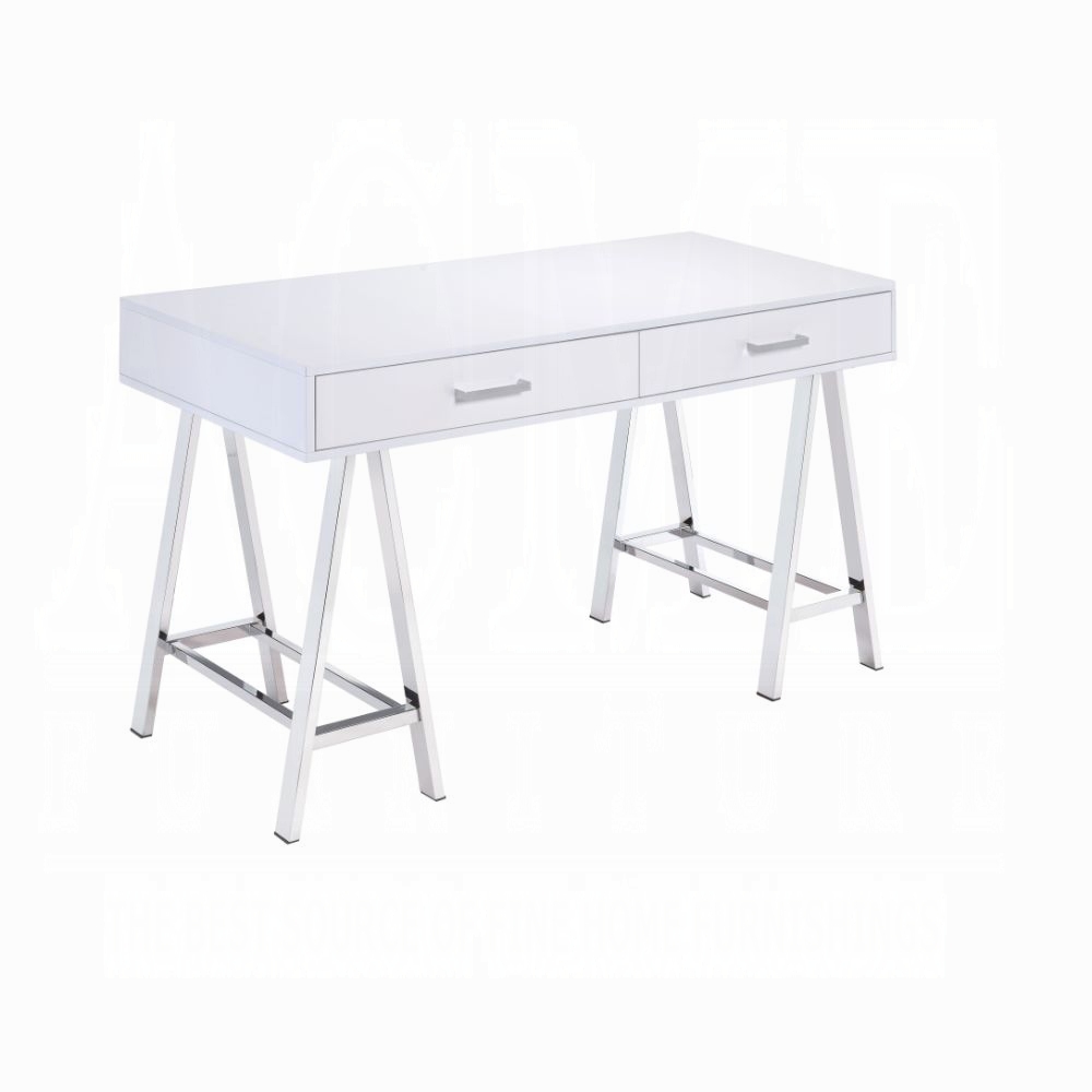 White High Gloss and Chrome 2-Drawer Writing Desk