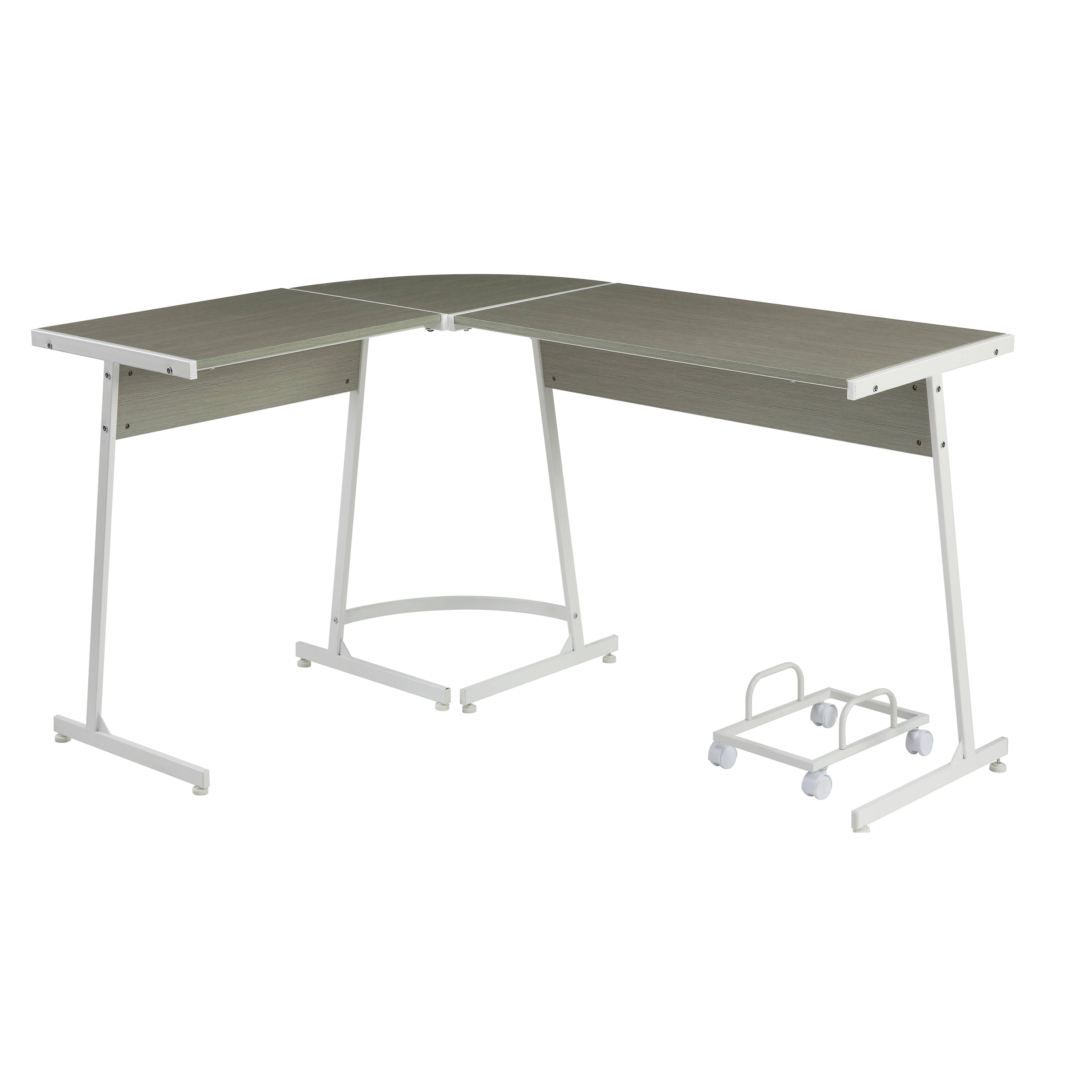 Grey and White L-shape Computer Desk