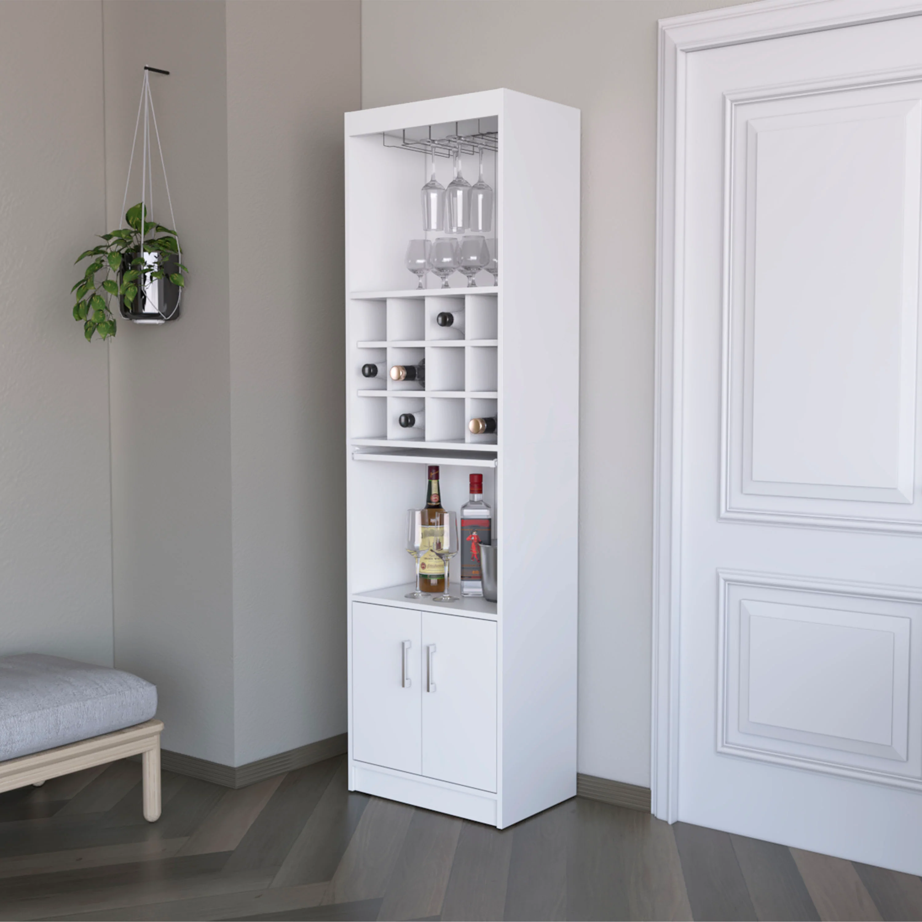 White Bar Cabinet with Wine Storage