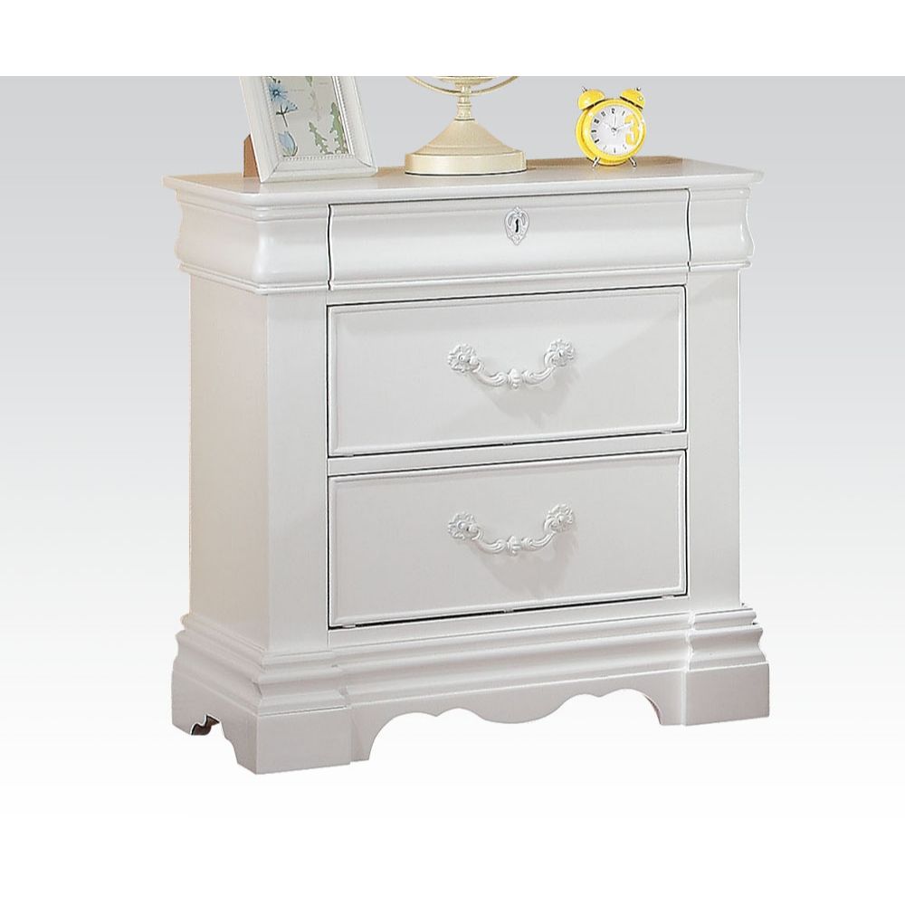 White 3-Drawer Nightstand with Hidden Top Drawer