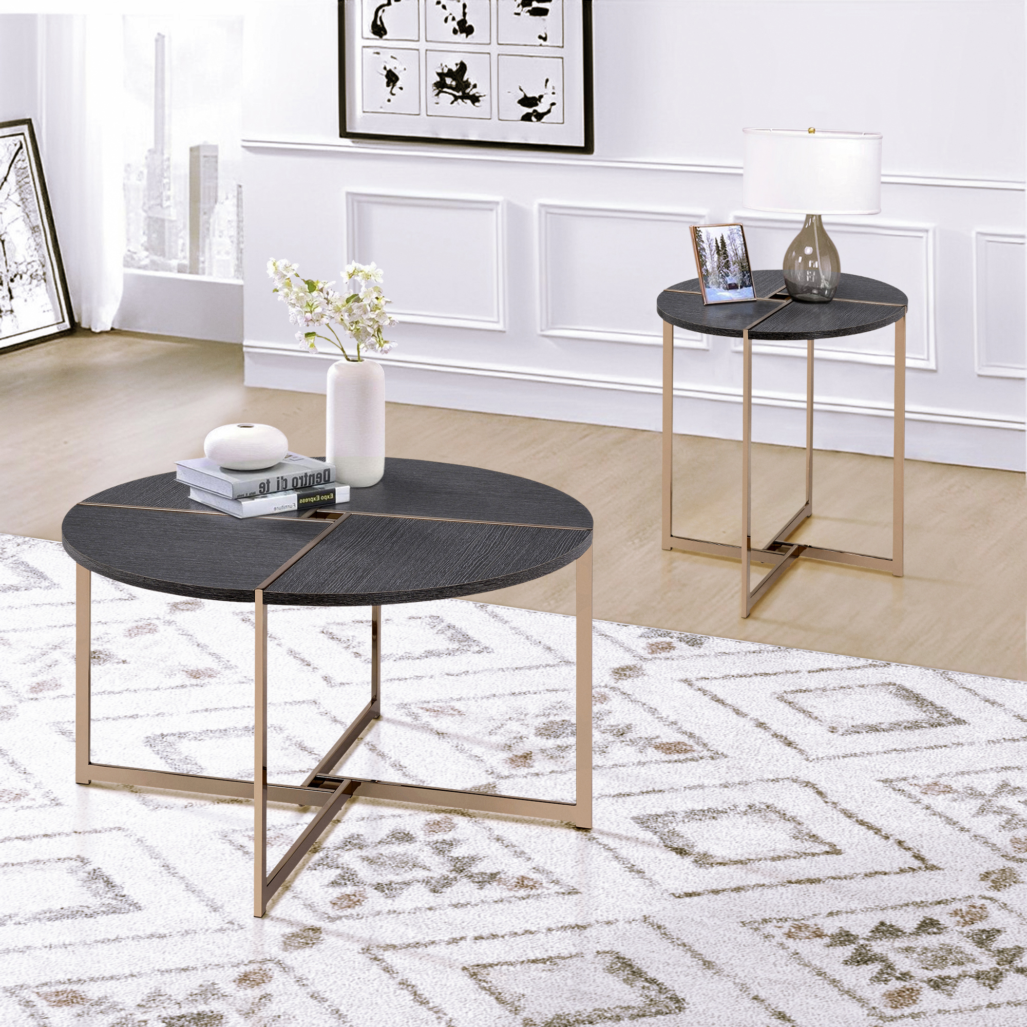 Black and Champagne Round End Table