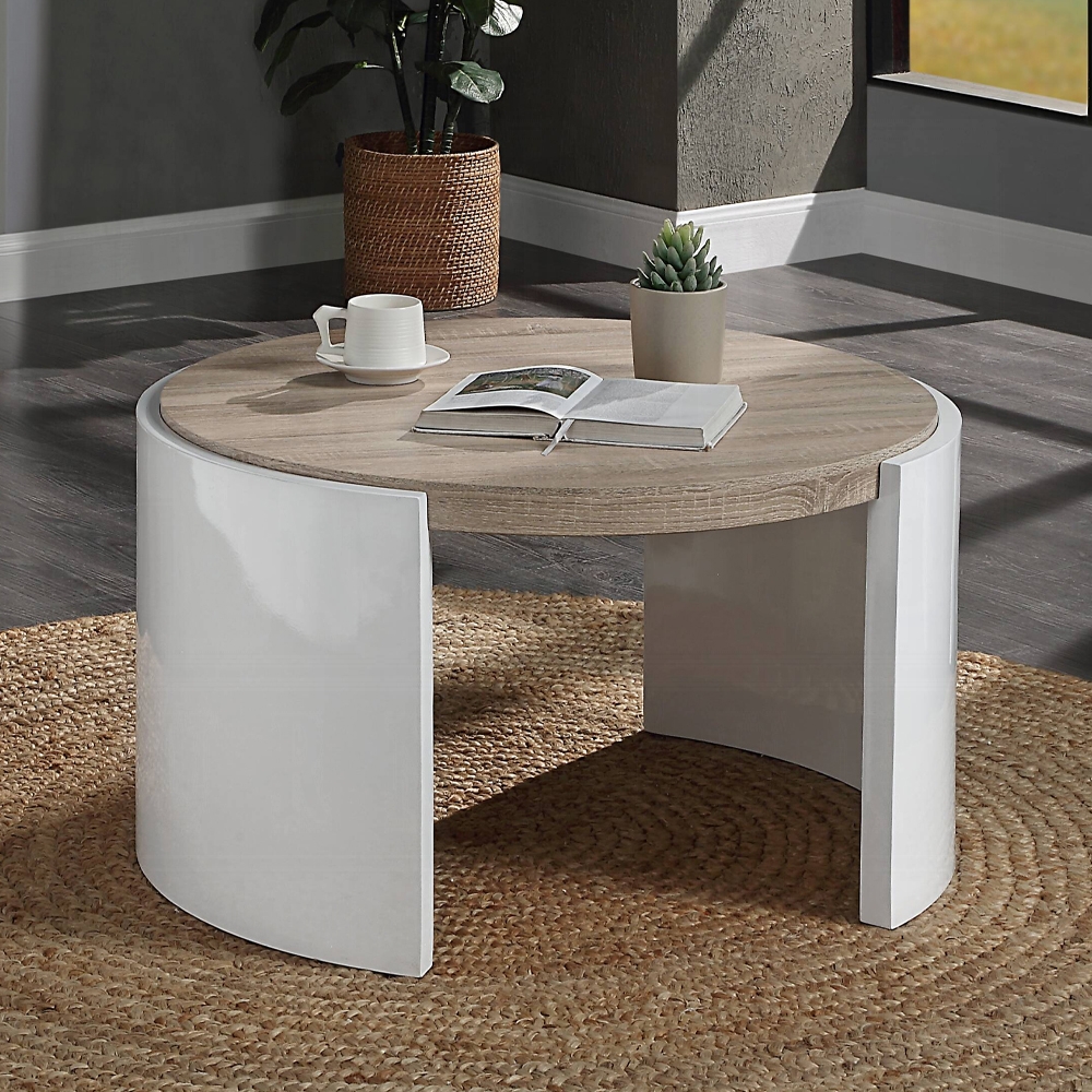 Oak and White High Gloss 1-Drawer Coffee Table