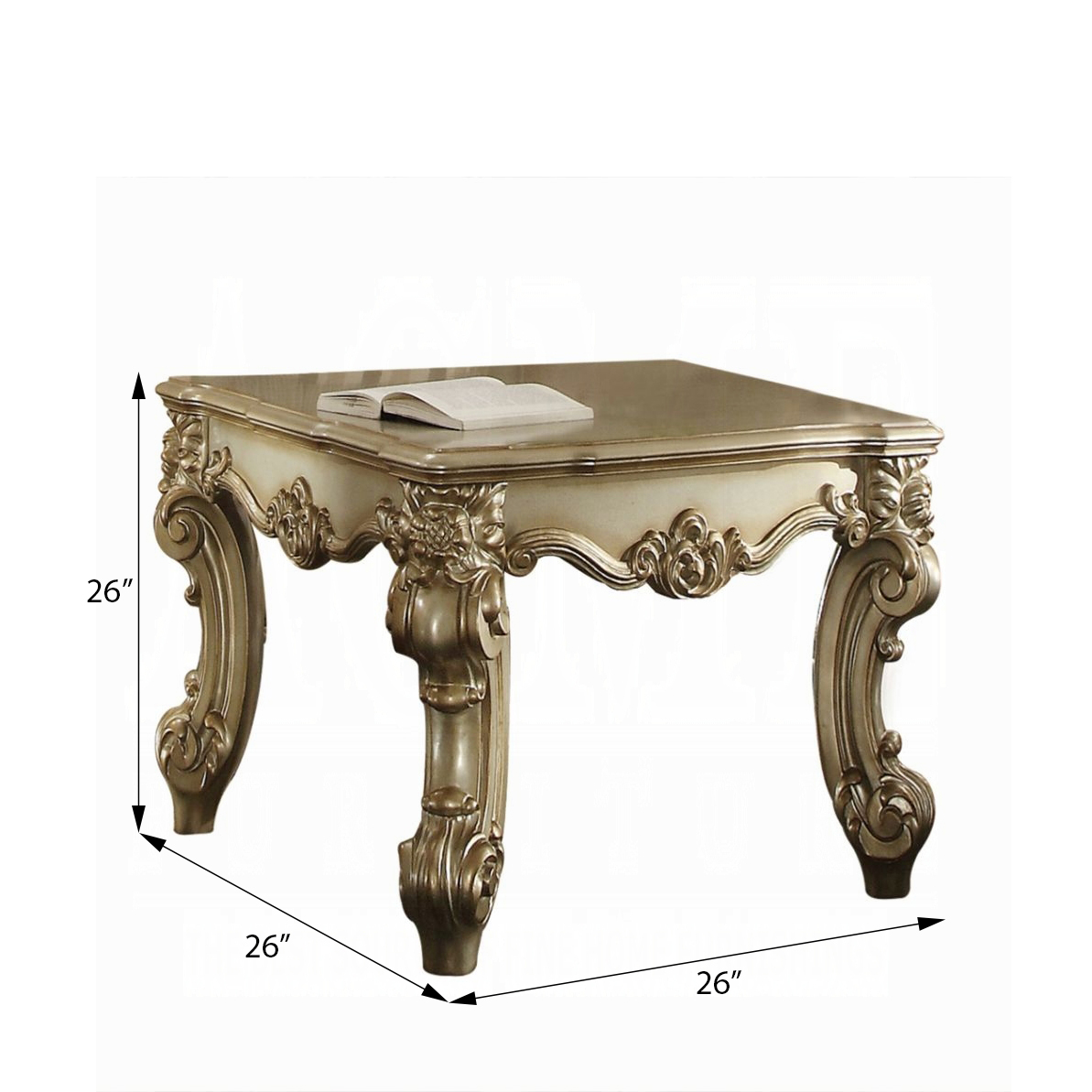 Gold Patina and Bone End Table with Scrolled Leg