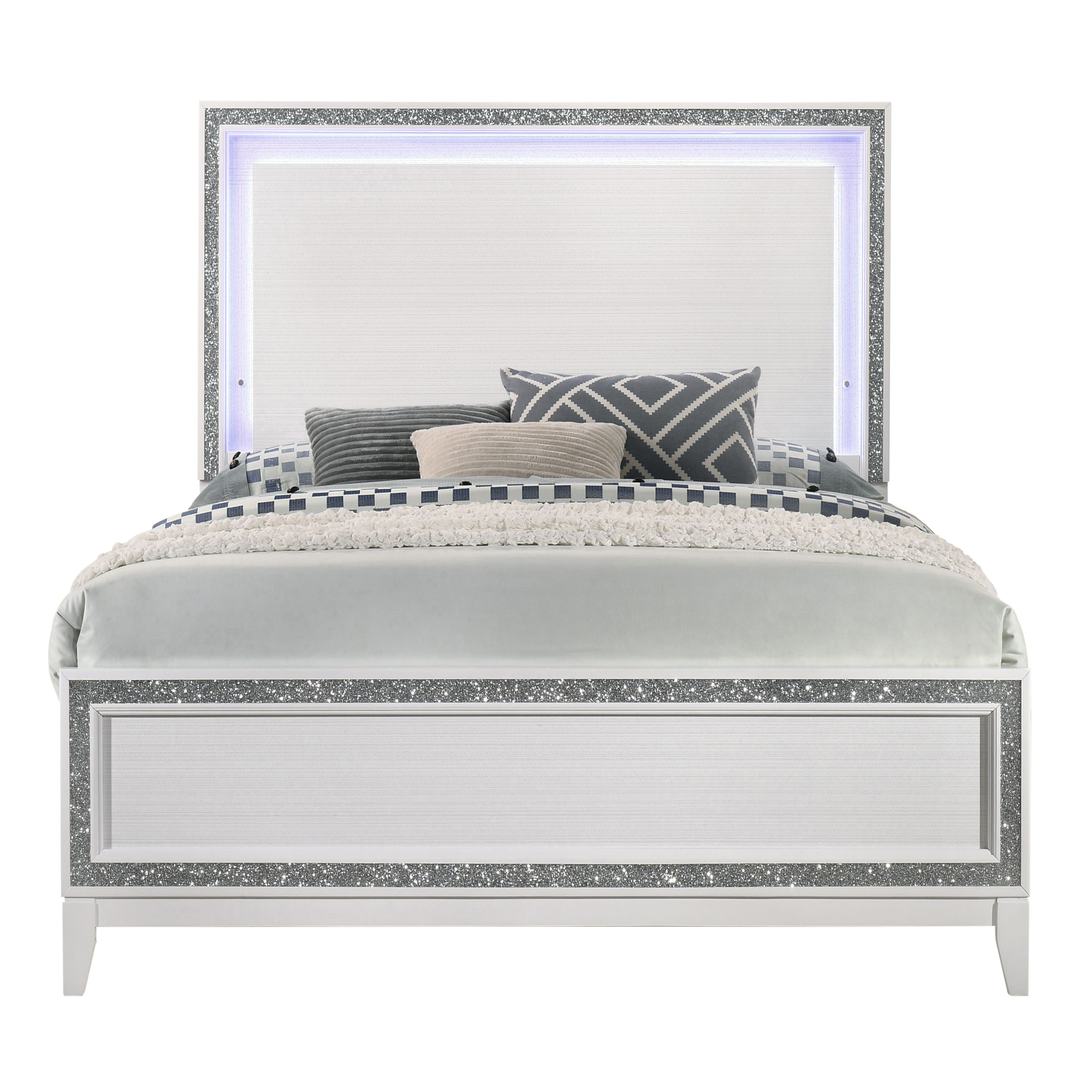 White Queen Bed with LED Lighting Headboard