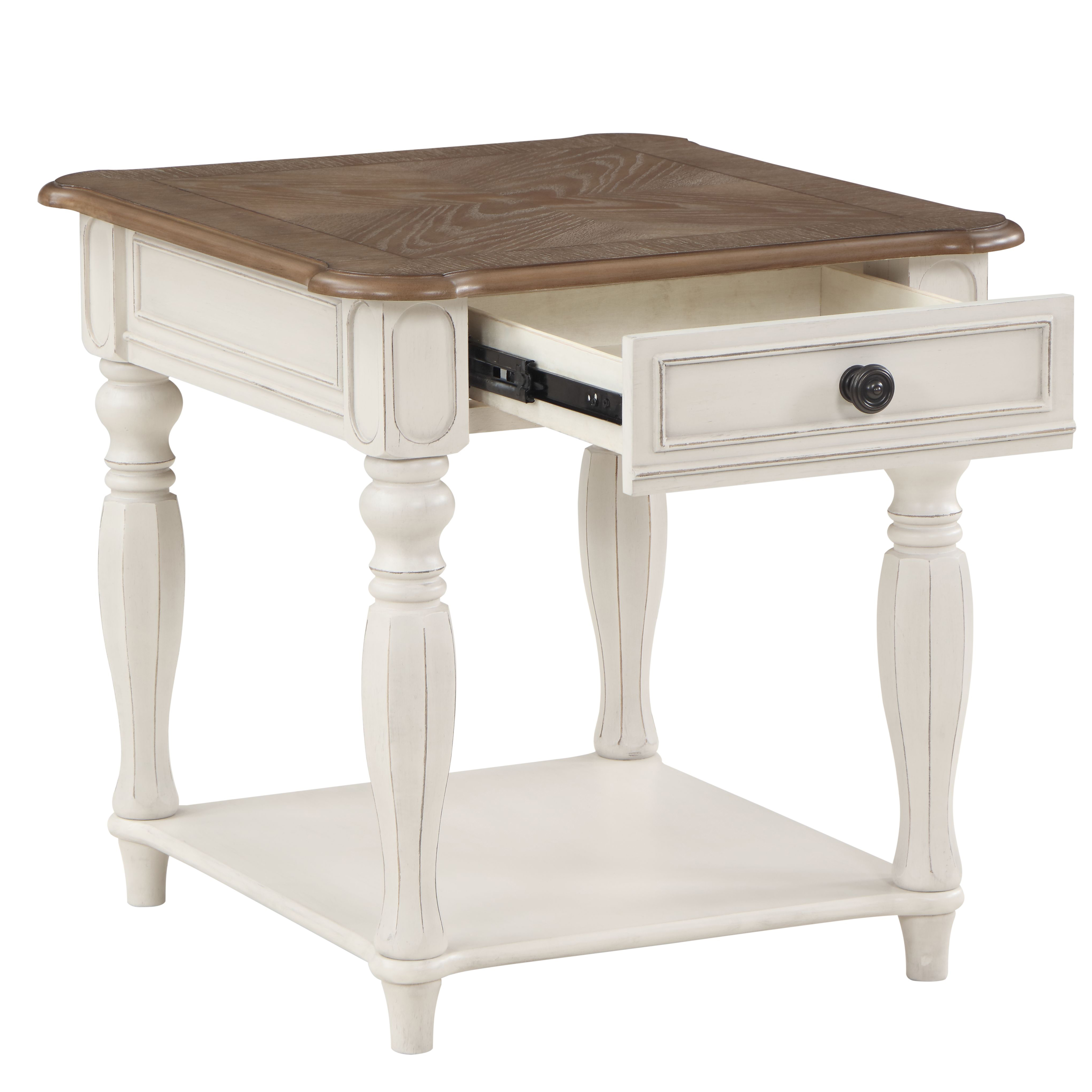 Oak and Antique White 1-Drawer End Table with Shelf