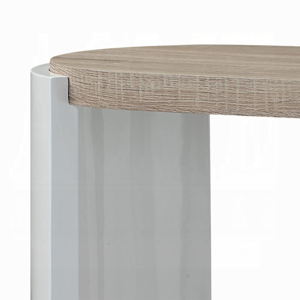 Oak and White High Gloss Sofa Table with Bottom Shelf