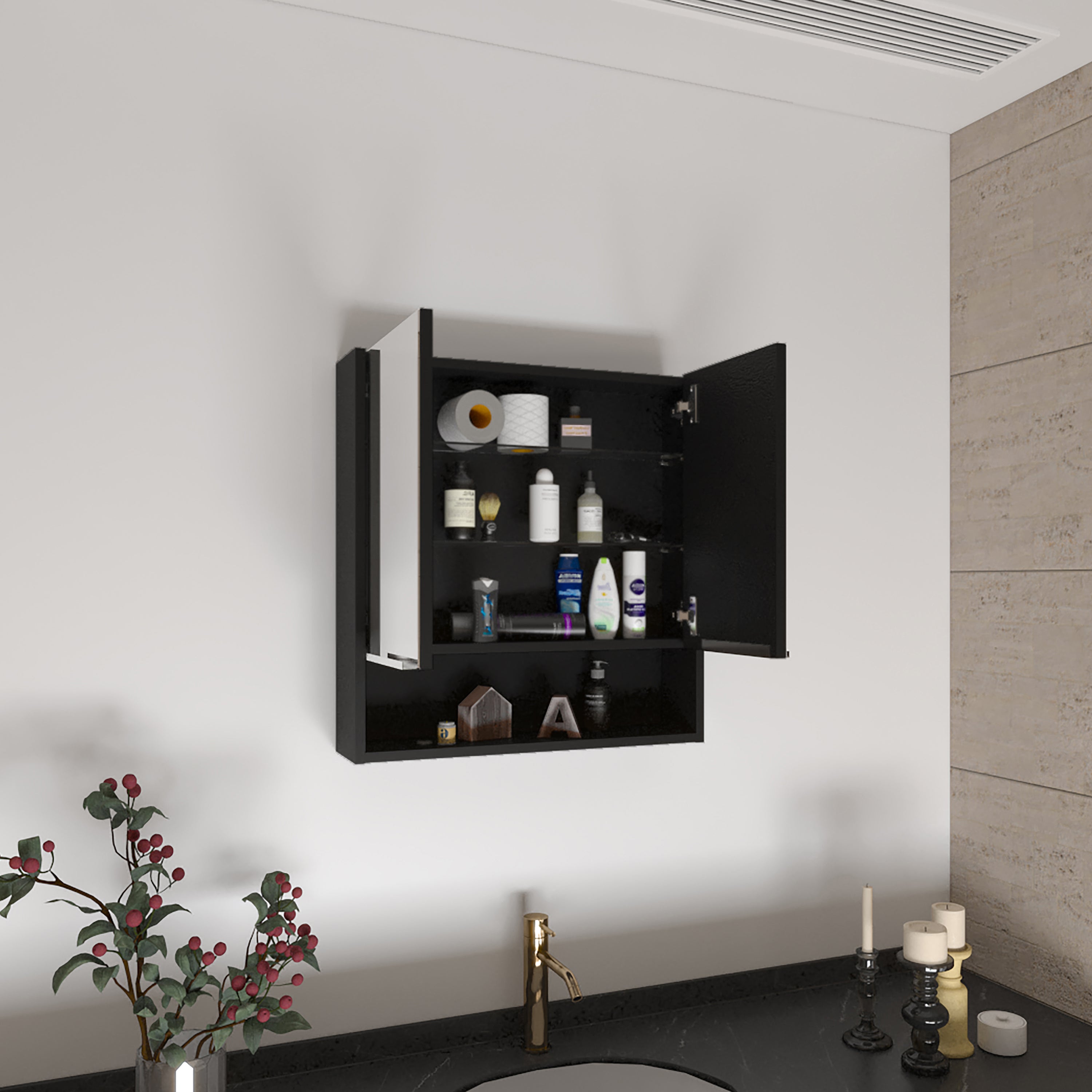 Manchester Rectangle Medicine Cabinet with Mirror Black Wengue