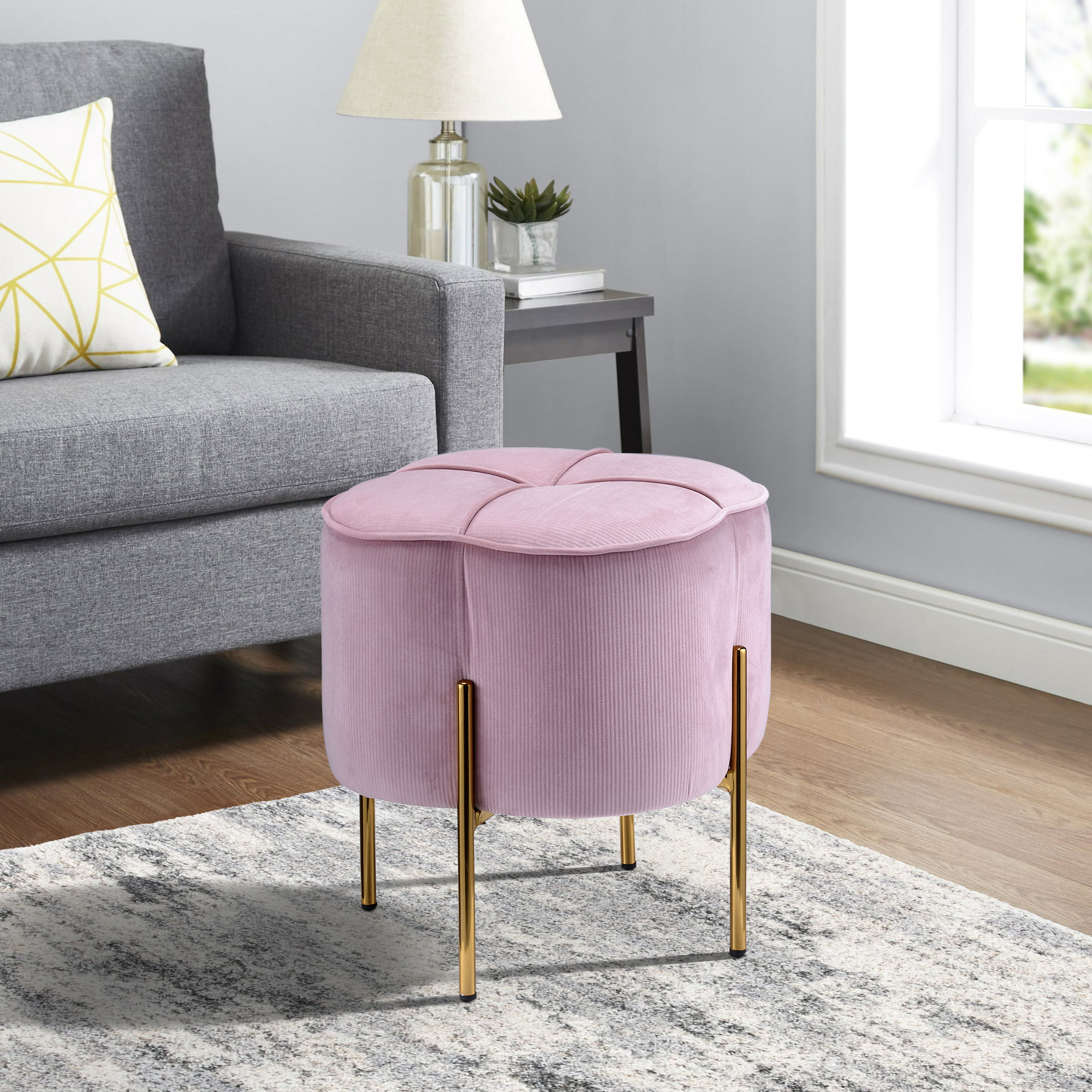 Blush Pink and Gold Round Ottoman