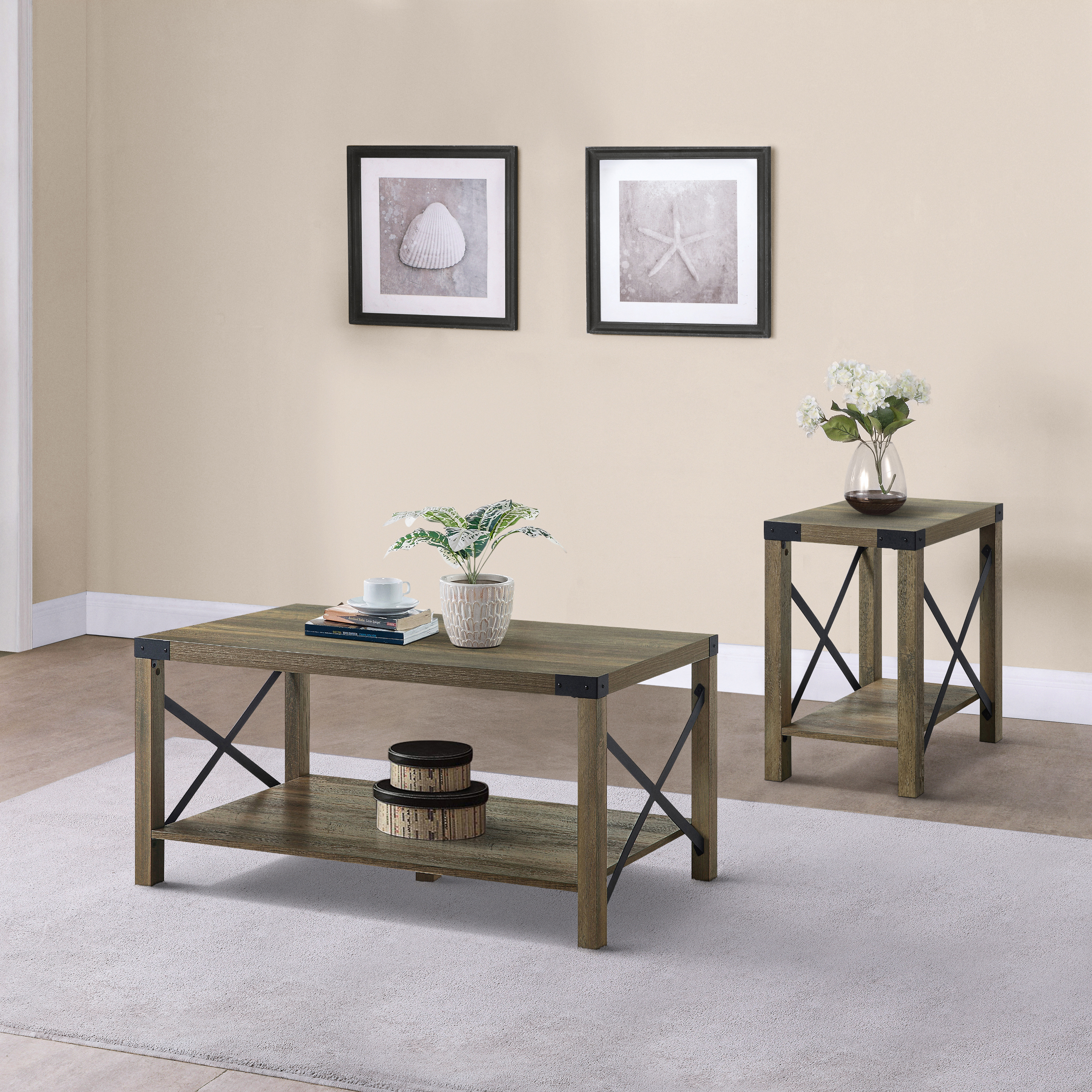 Rustic Oak End Table with Bottom Shelf