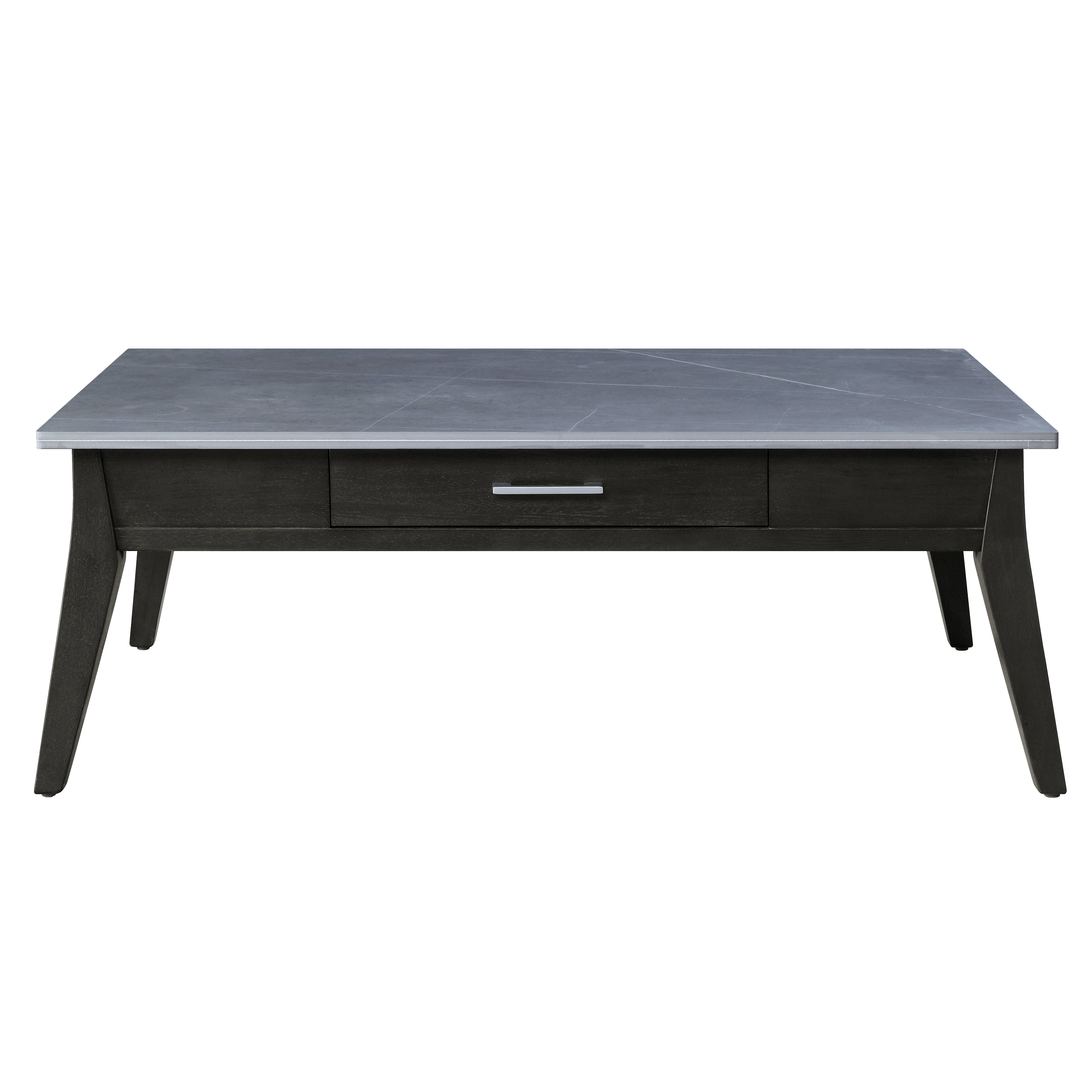 Sintered Stone and Dark Brown 1-Drawer Coffee Table