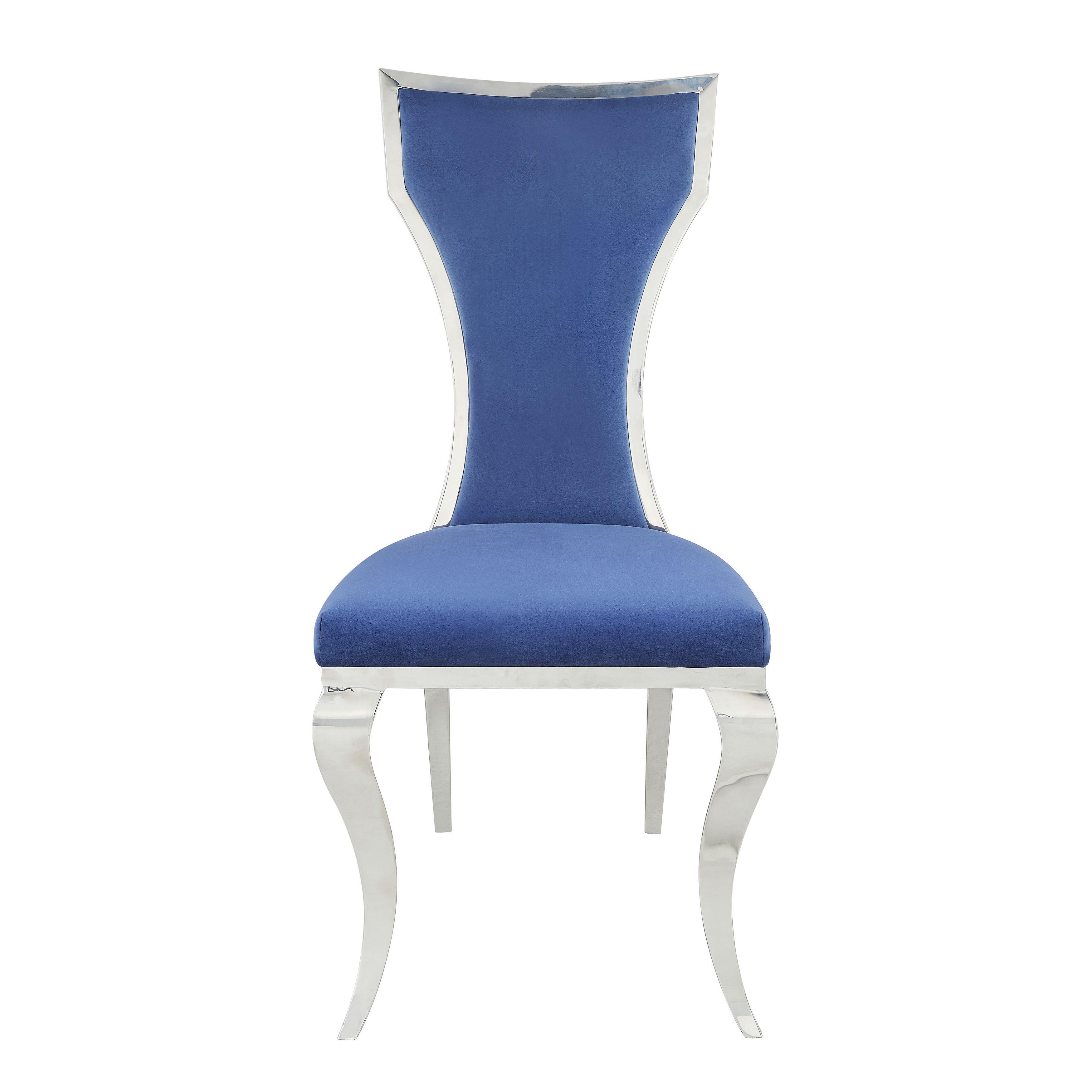 Blue and Silver Side Chairs with Metal Base (Set of 2)