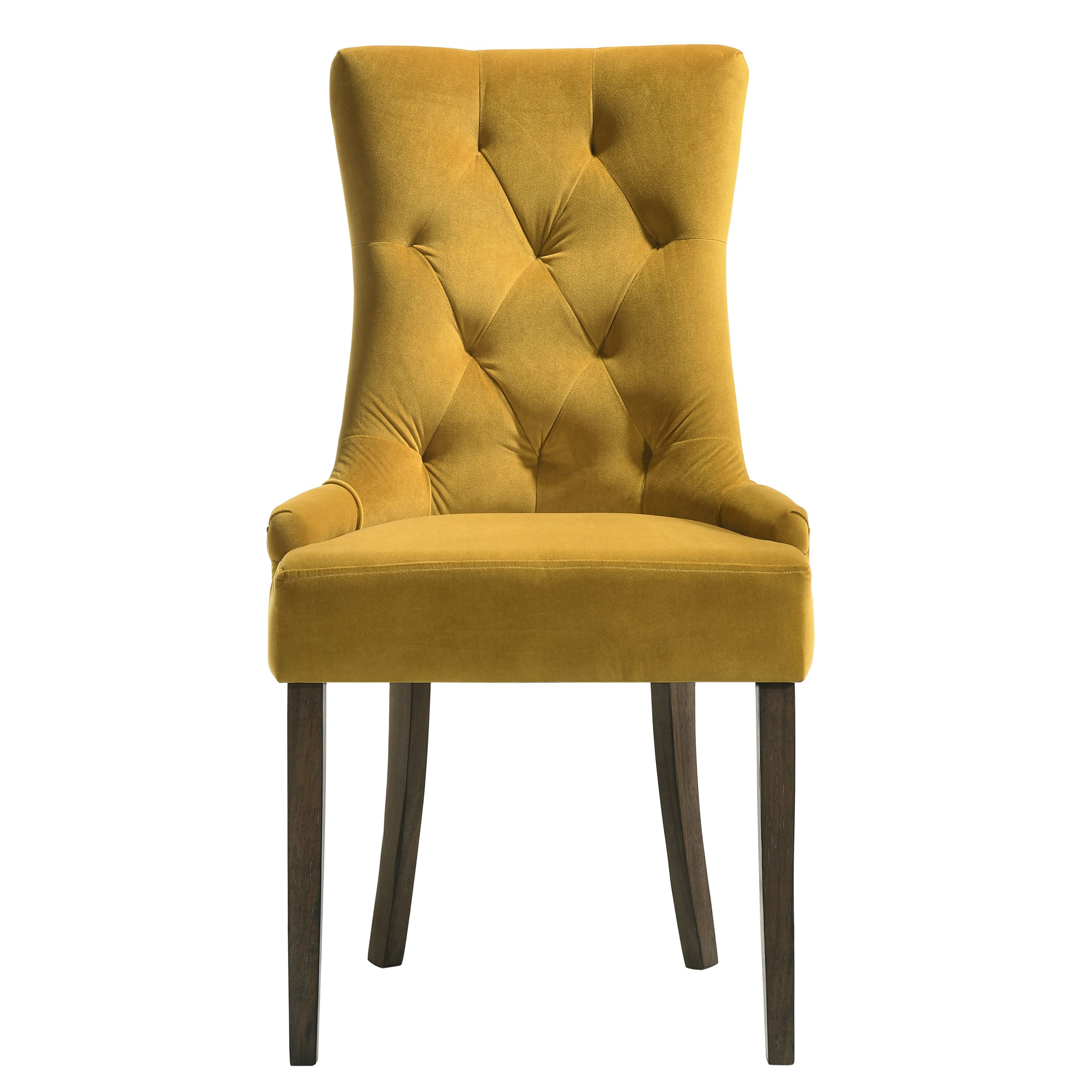 Yellow and Espresso Tufted Back Side Chairs (Set of 2)