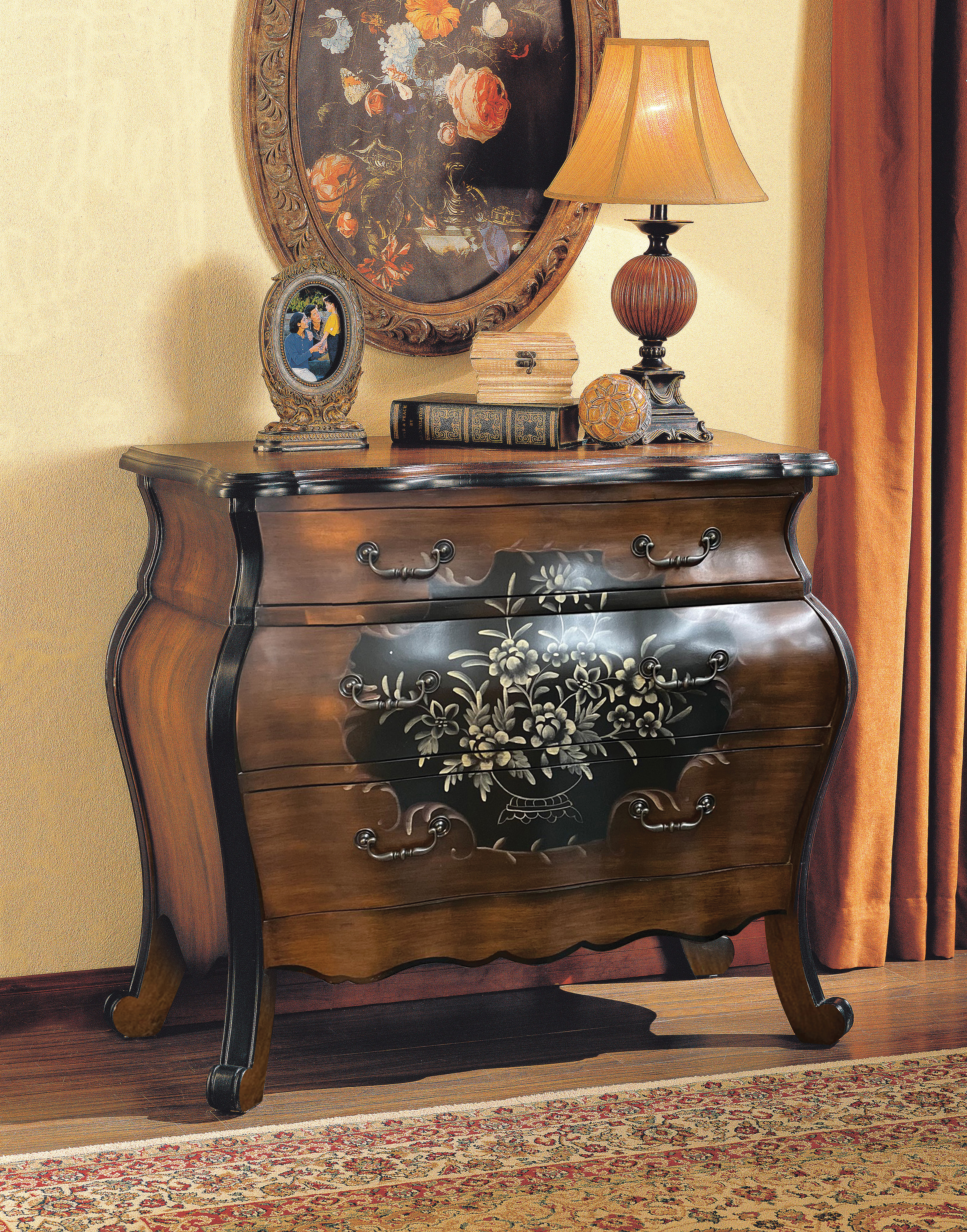 Oak and Antique Black 3-Drawer Chest