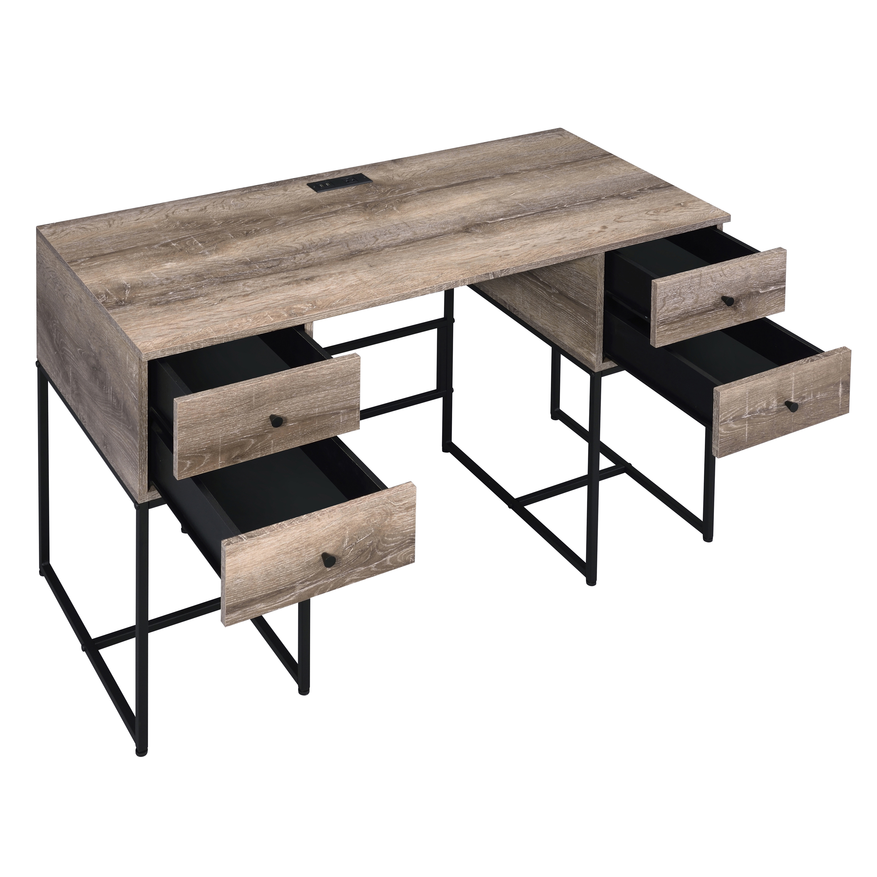 Rustic Oak and Black 4-drawer Writing Desk