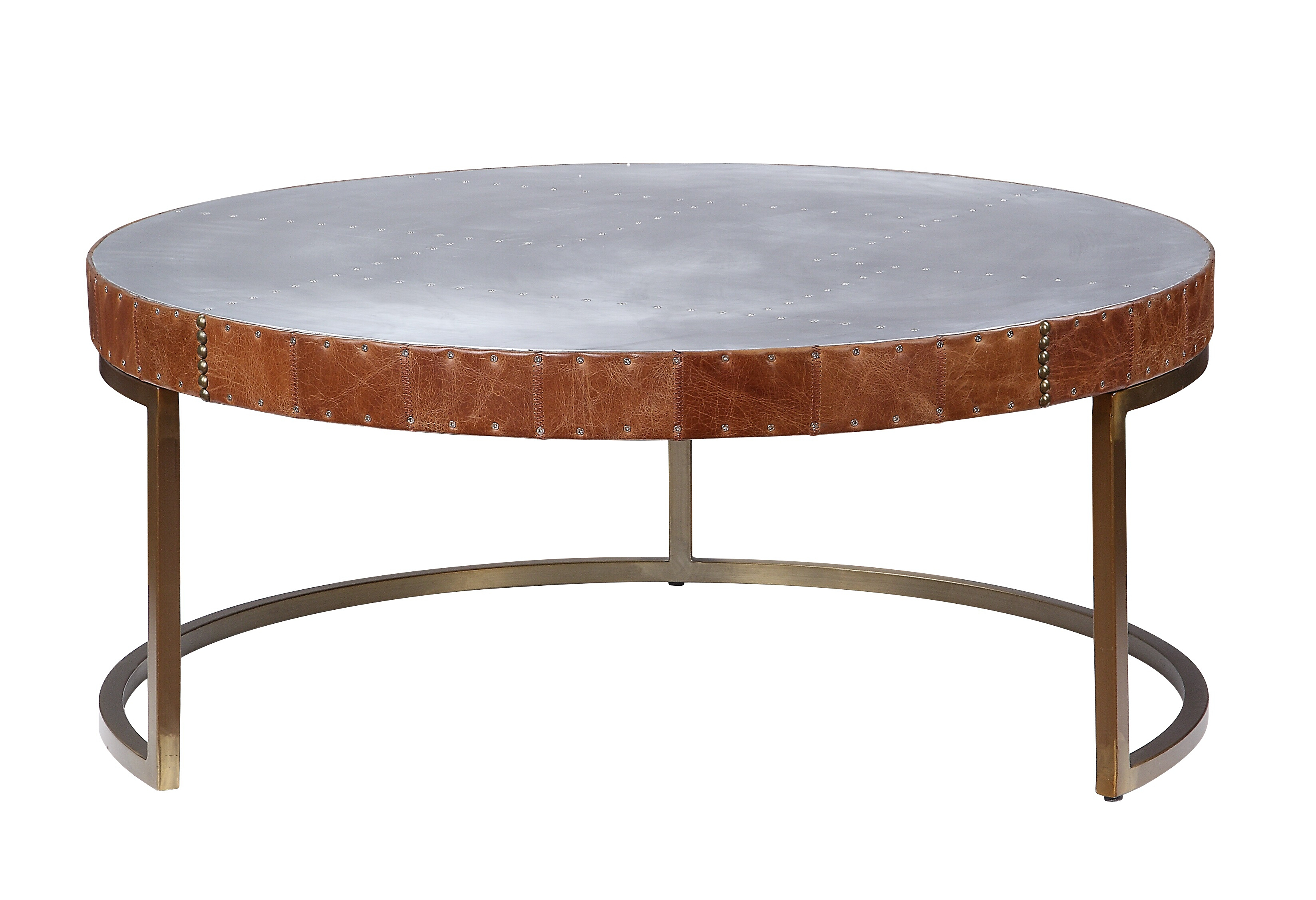 Aluminum and Cocoa Drum Coffee Table