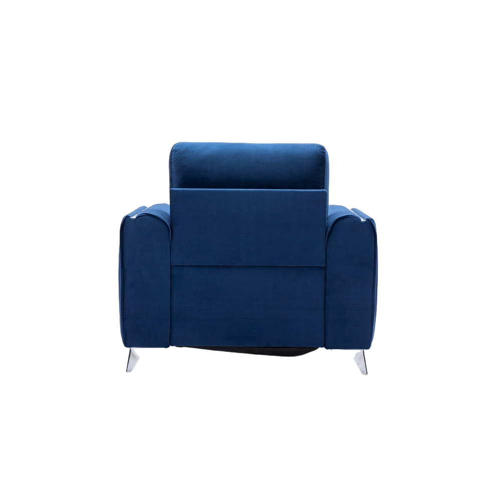 Blue Accent Chair with Metal Leg with Chrome Trim Accents