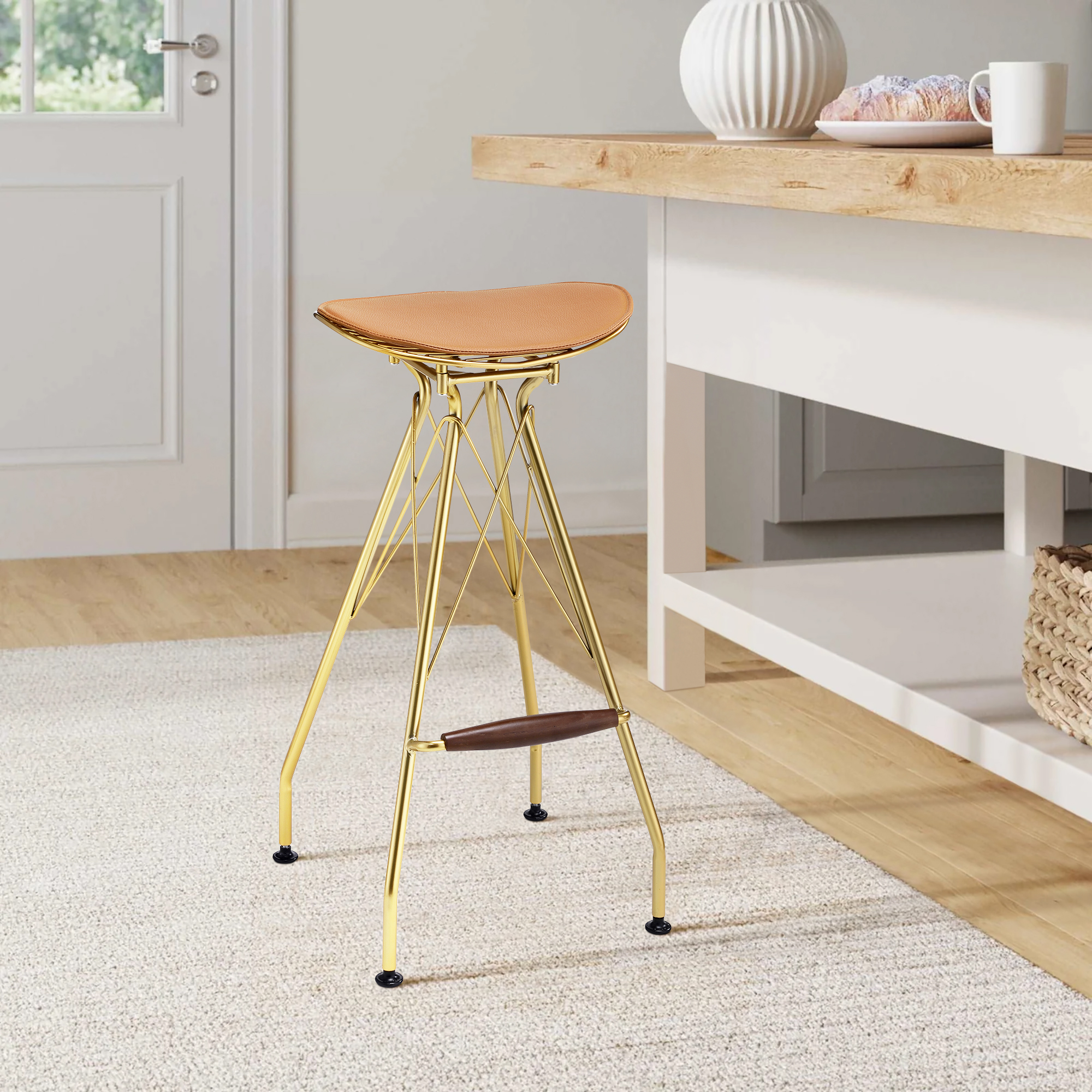 Whiskey and Gold Backless Bar Stools (Set of 2)