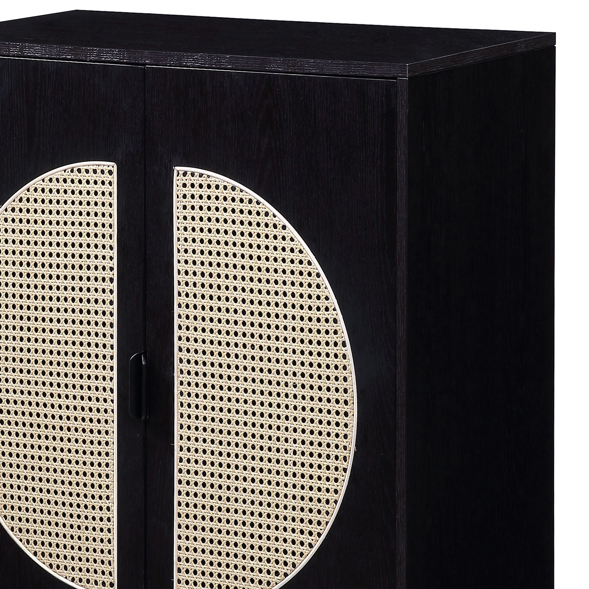 Black 2-door Wine Cabinet with Rattan Insert