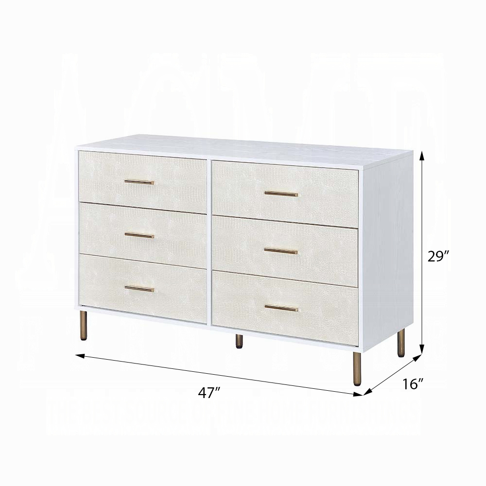 White and Champagne 6-Drawer Dresser