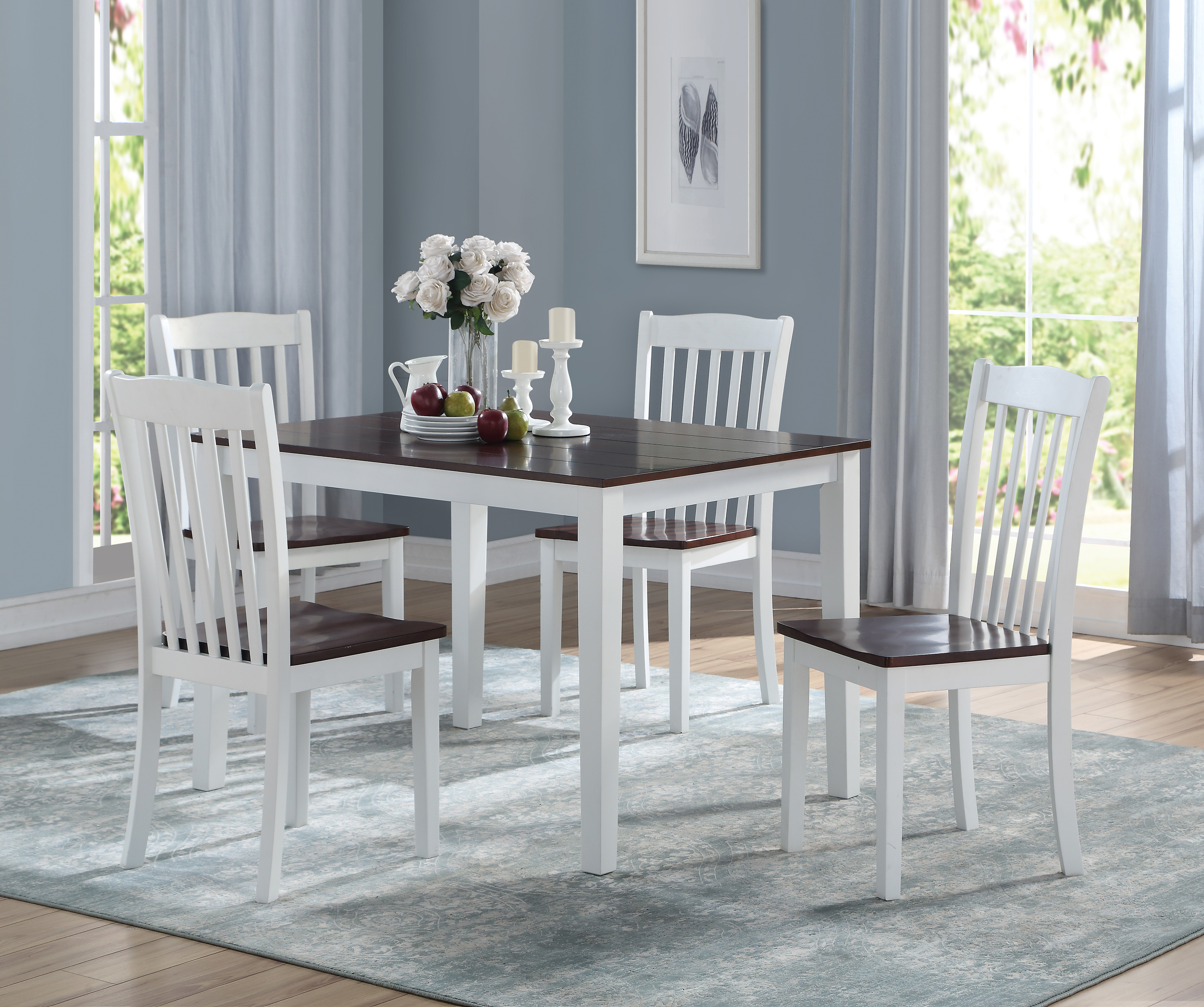 White and Walnut Dining Table with Tapered Leg