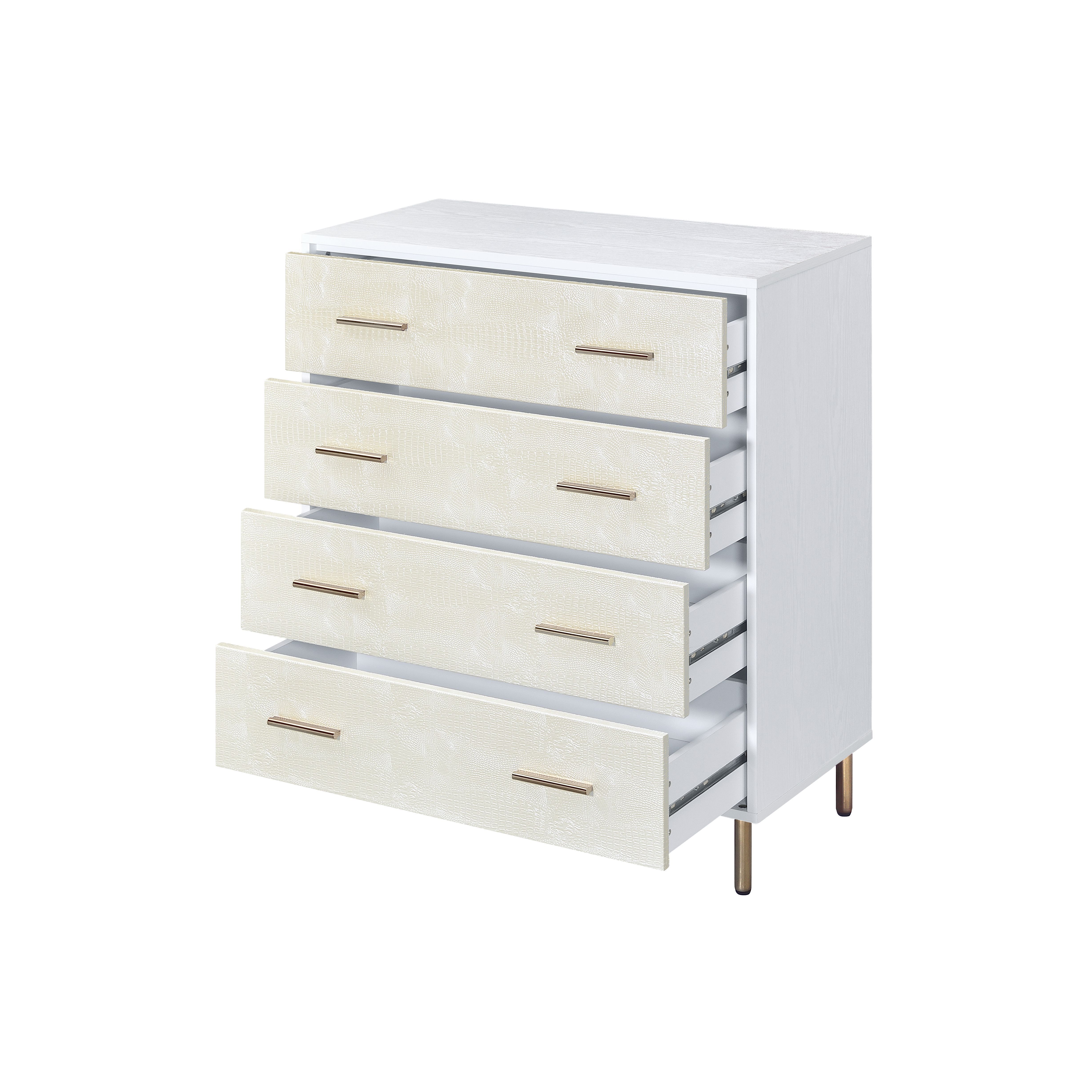 White and Champagne 4-Drawer Chest