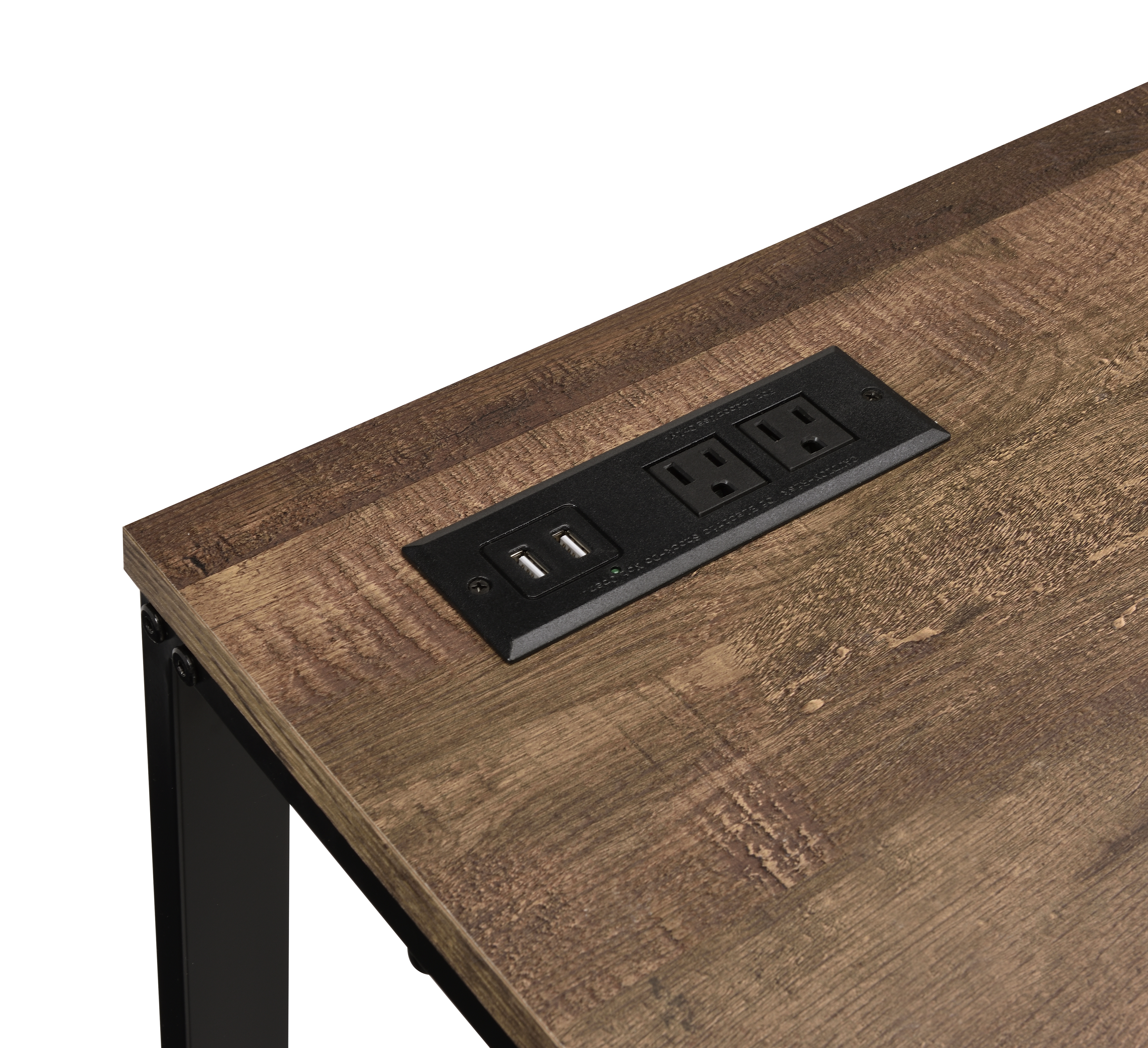 Walnut and Black Writing Desk with USB Port