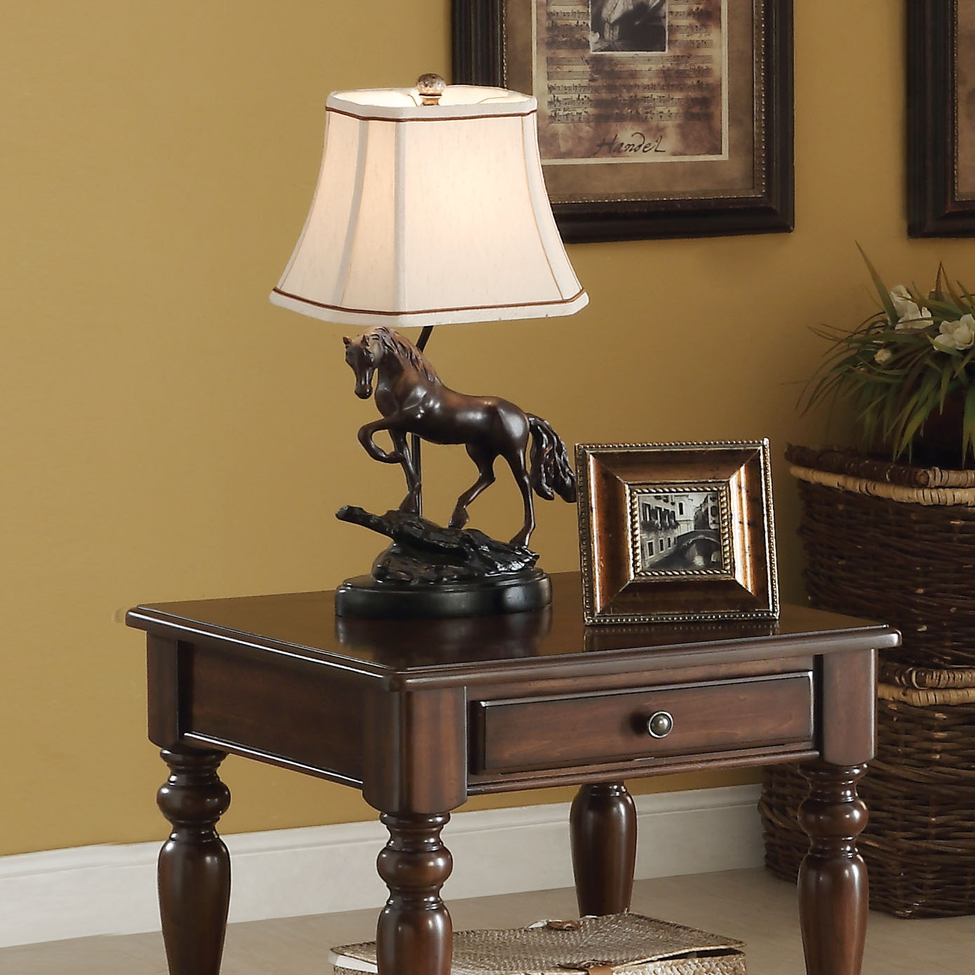 Walnut 1-Drawer End Table with Shelf