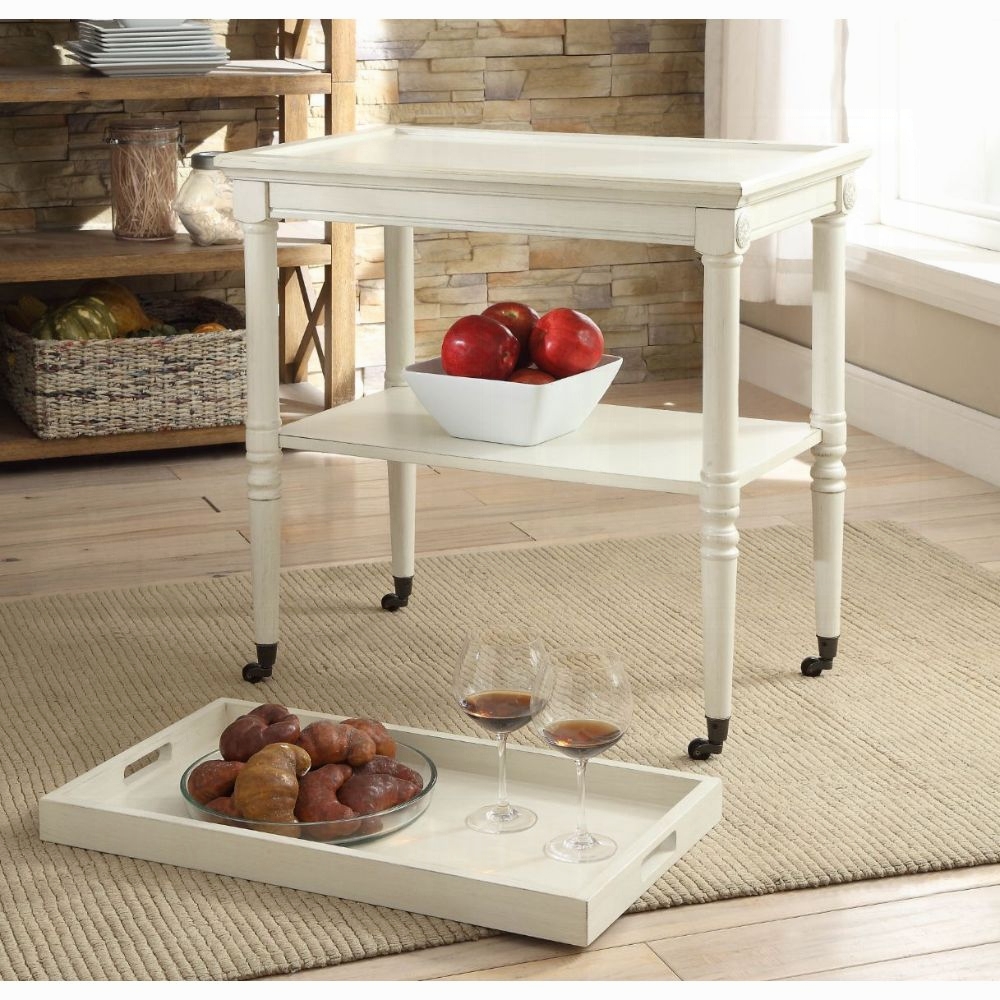 Antique White Serving Cart with Shelf