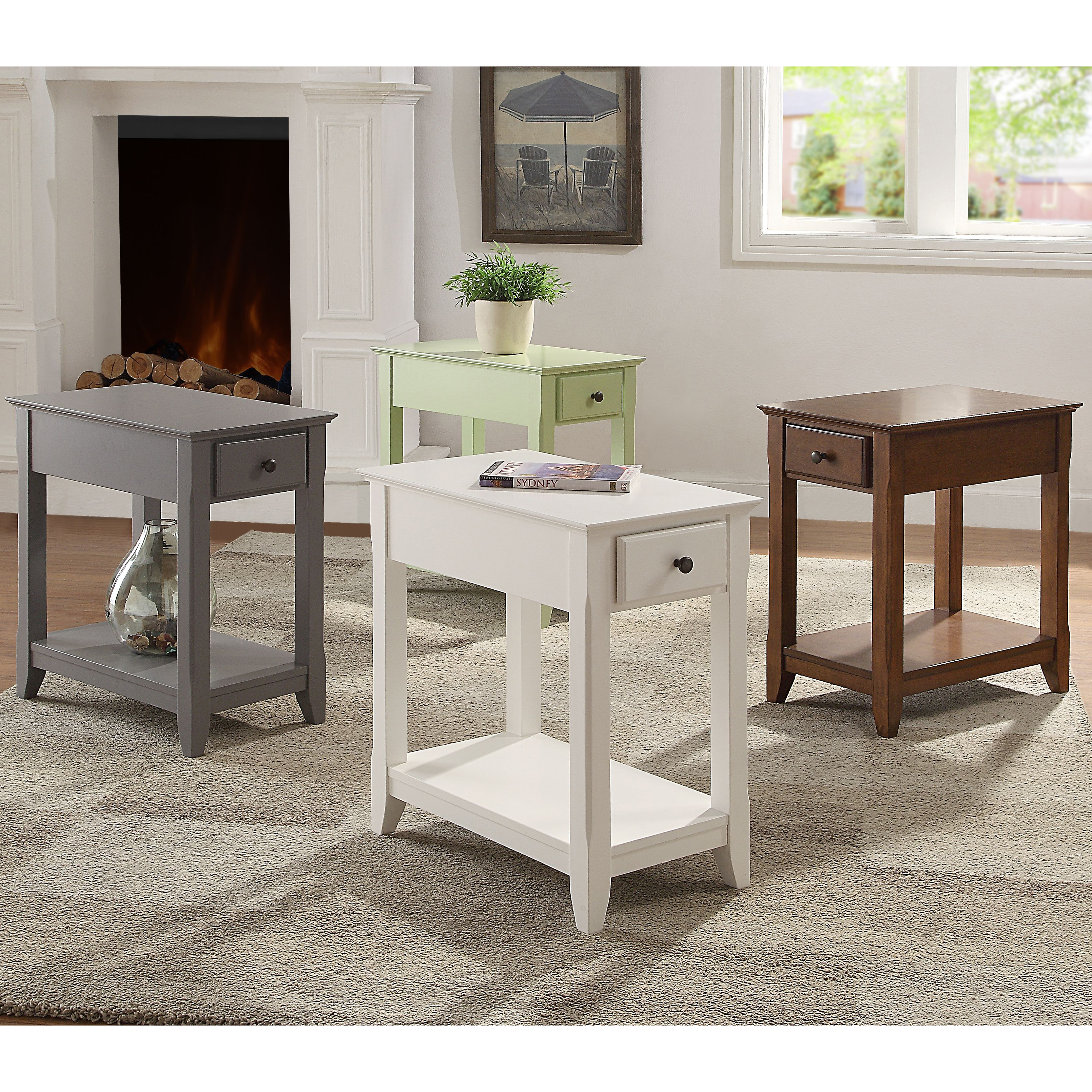 Grey Accent Table with Bottom Shelf