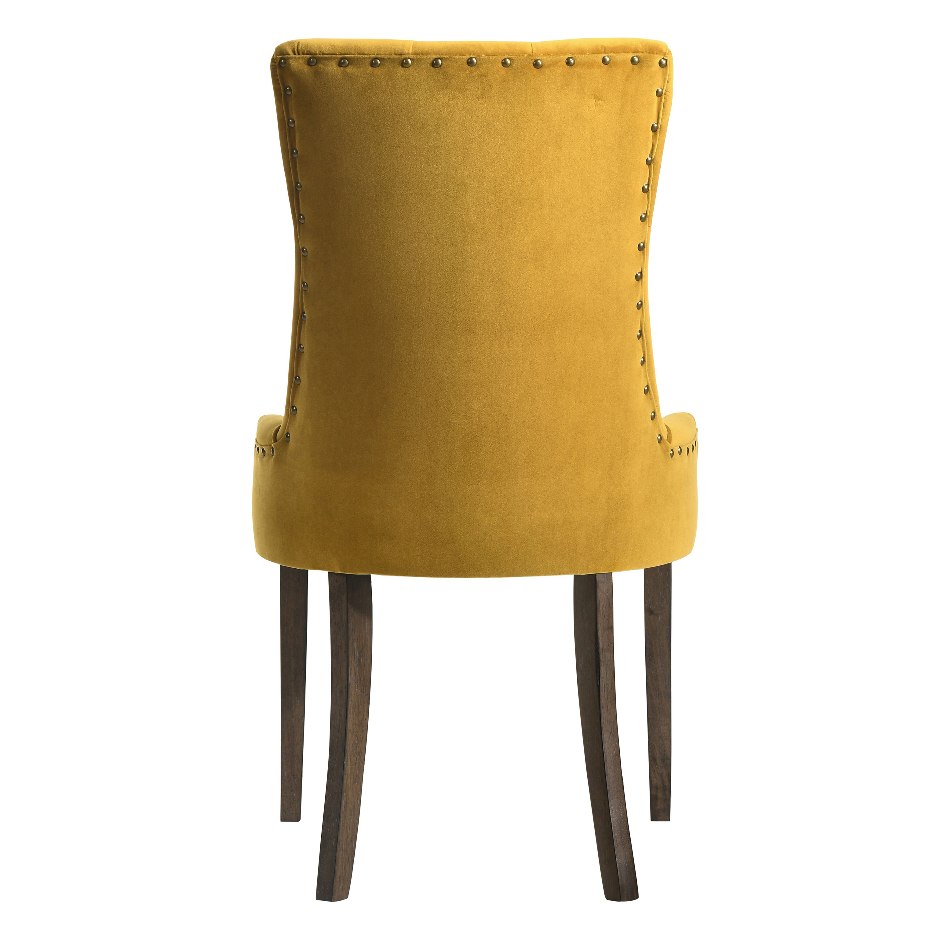 Yellow and Espresso Tufted Back Side Chairs (Set of 2)