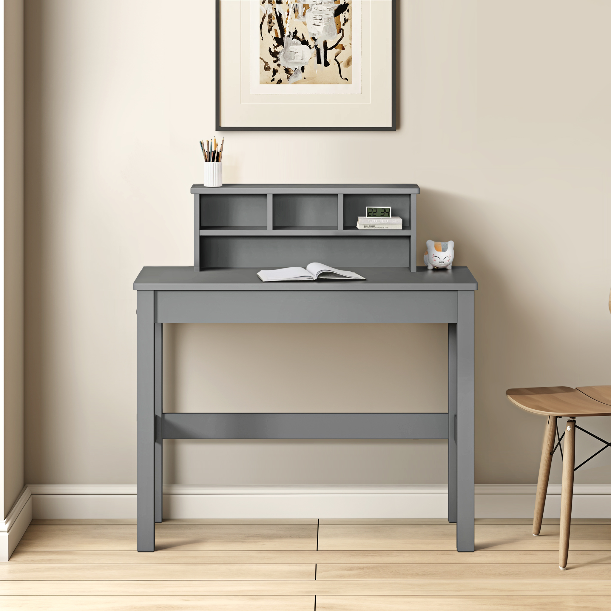 Grey Writing Desk with Hutch