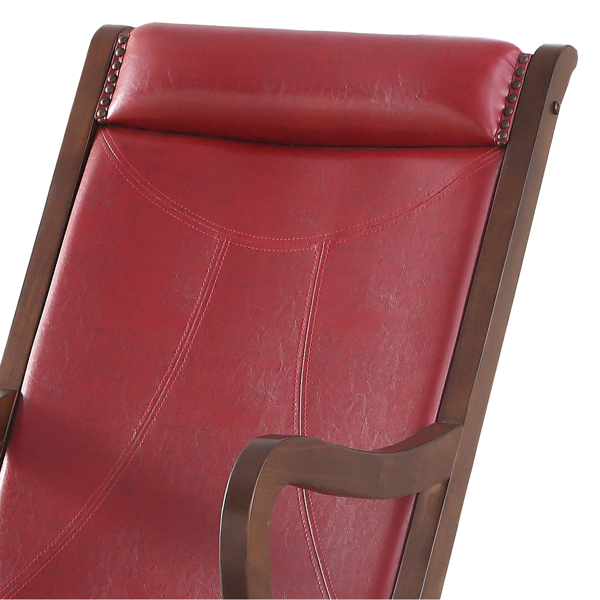 Burgundy and Walnut Rocking Chair with Nailhead Trim