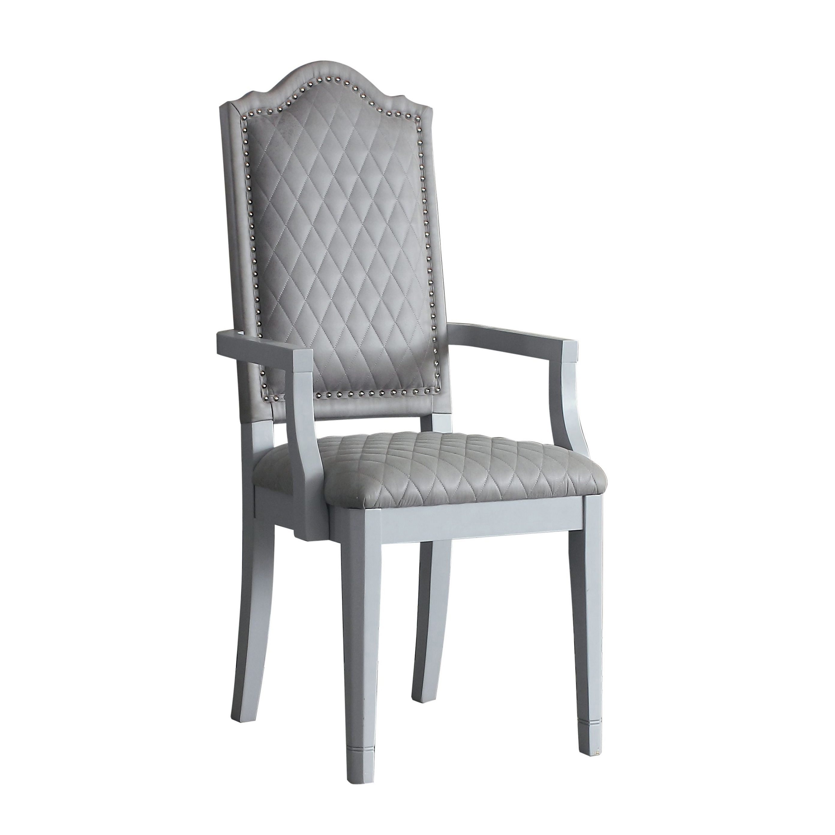 Two Tone Grey and Pearl Grey Upholstered Back Arm Chairs (Set of 2)