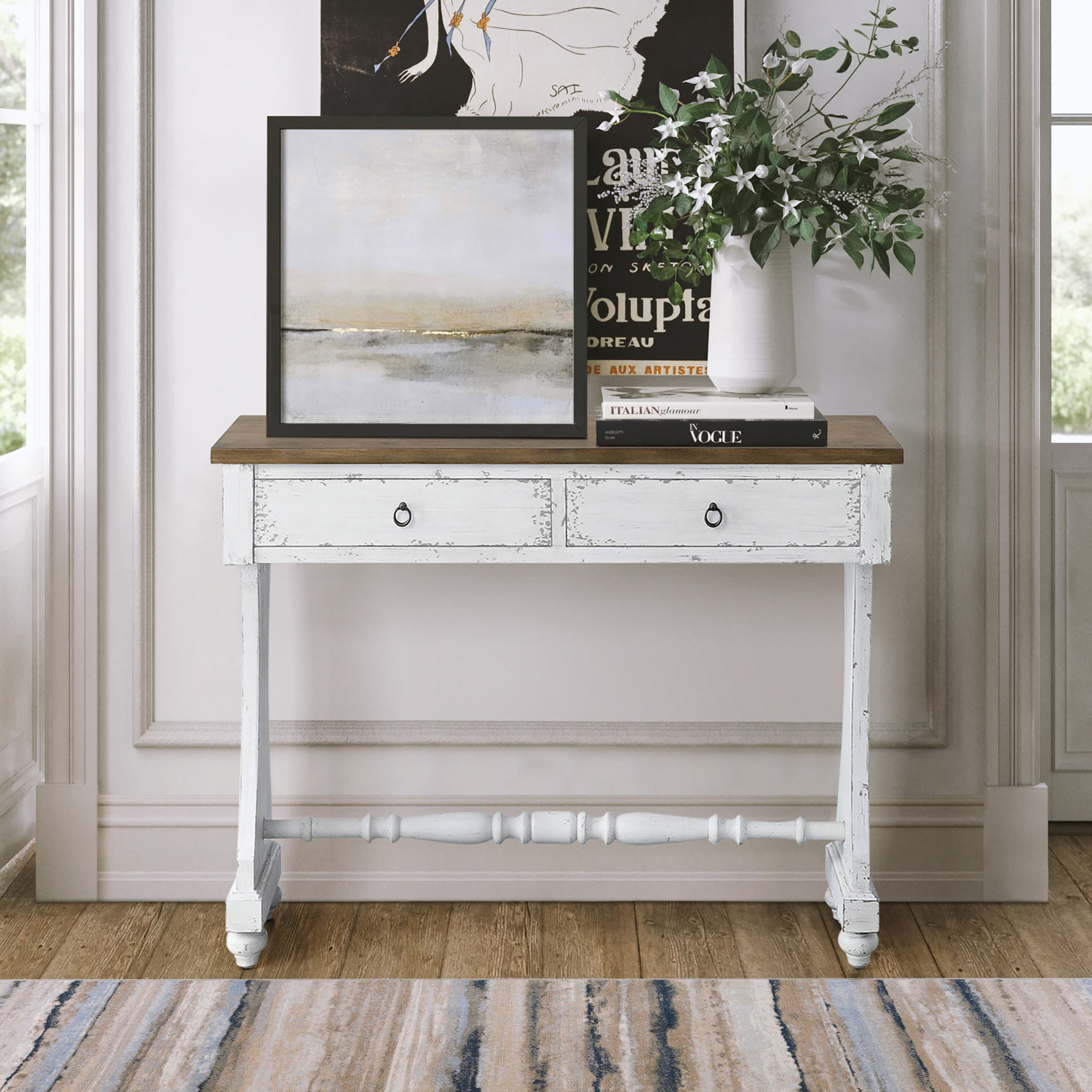 Antique White 2-drawer Console Table