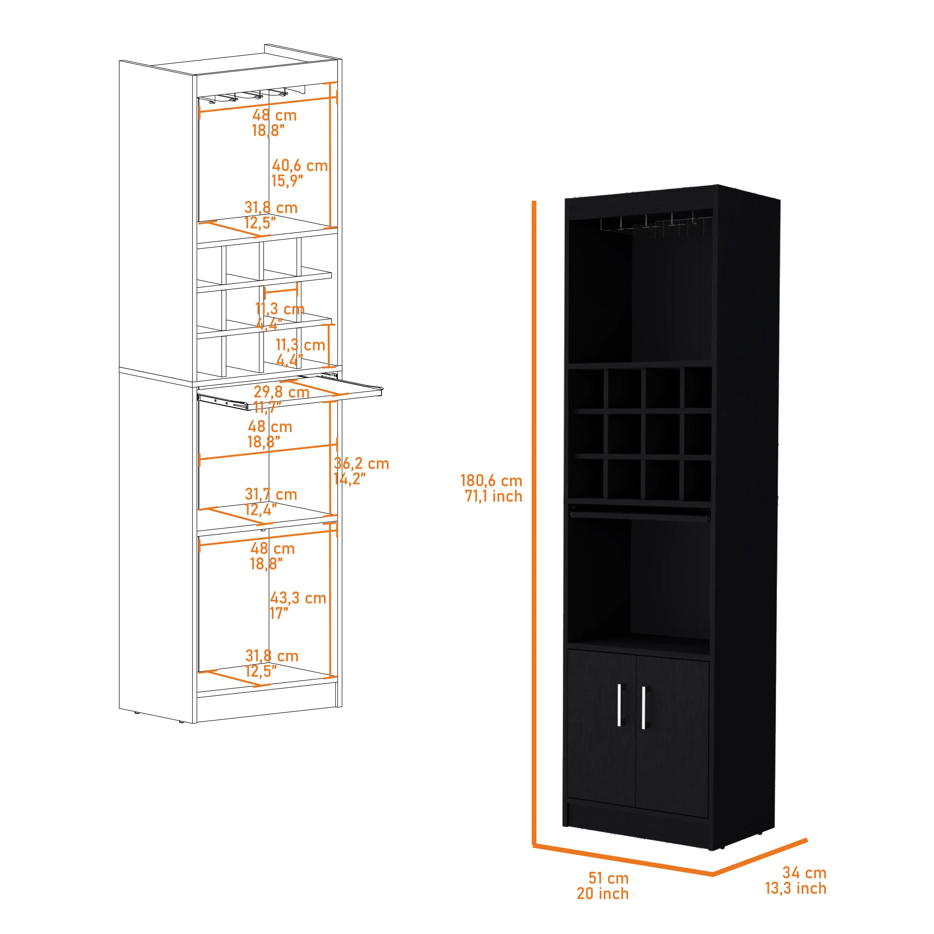 Black Bar Cabinet with Wine Storage