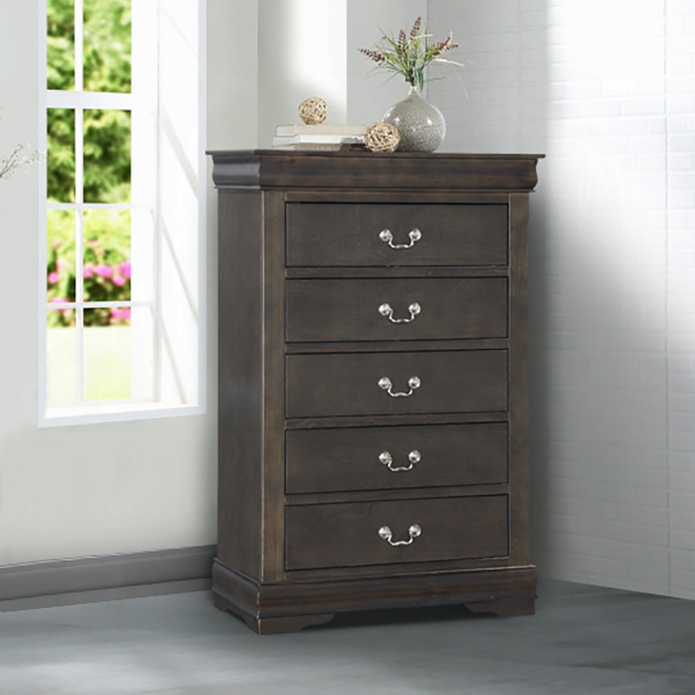 Dark Grey 5-Drawer Chest with Metal Handles