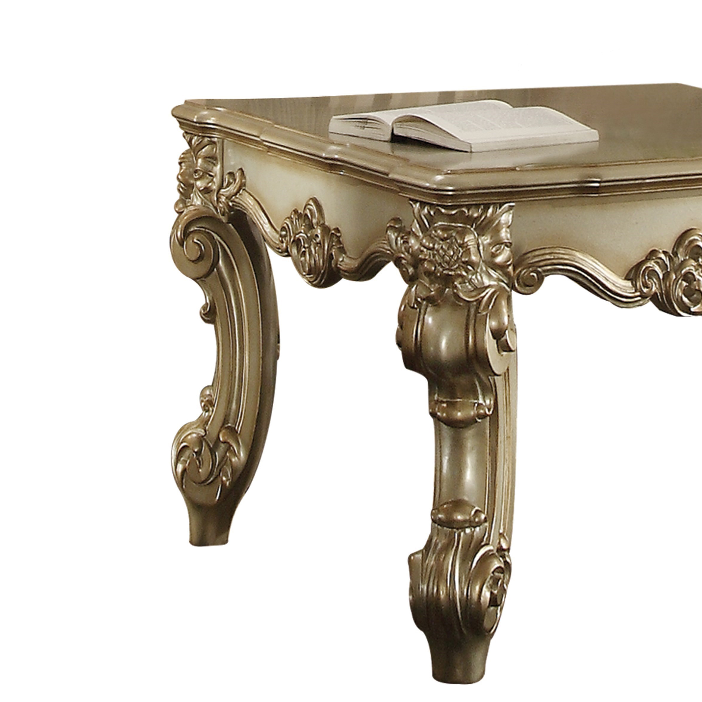 Gold Patina and Bone End Table with Scrolled Leg